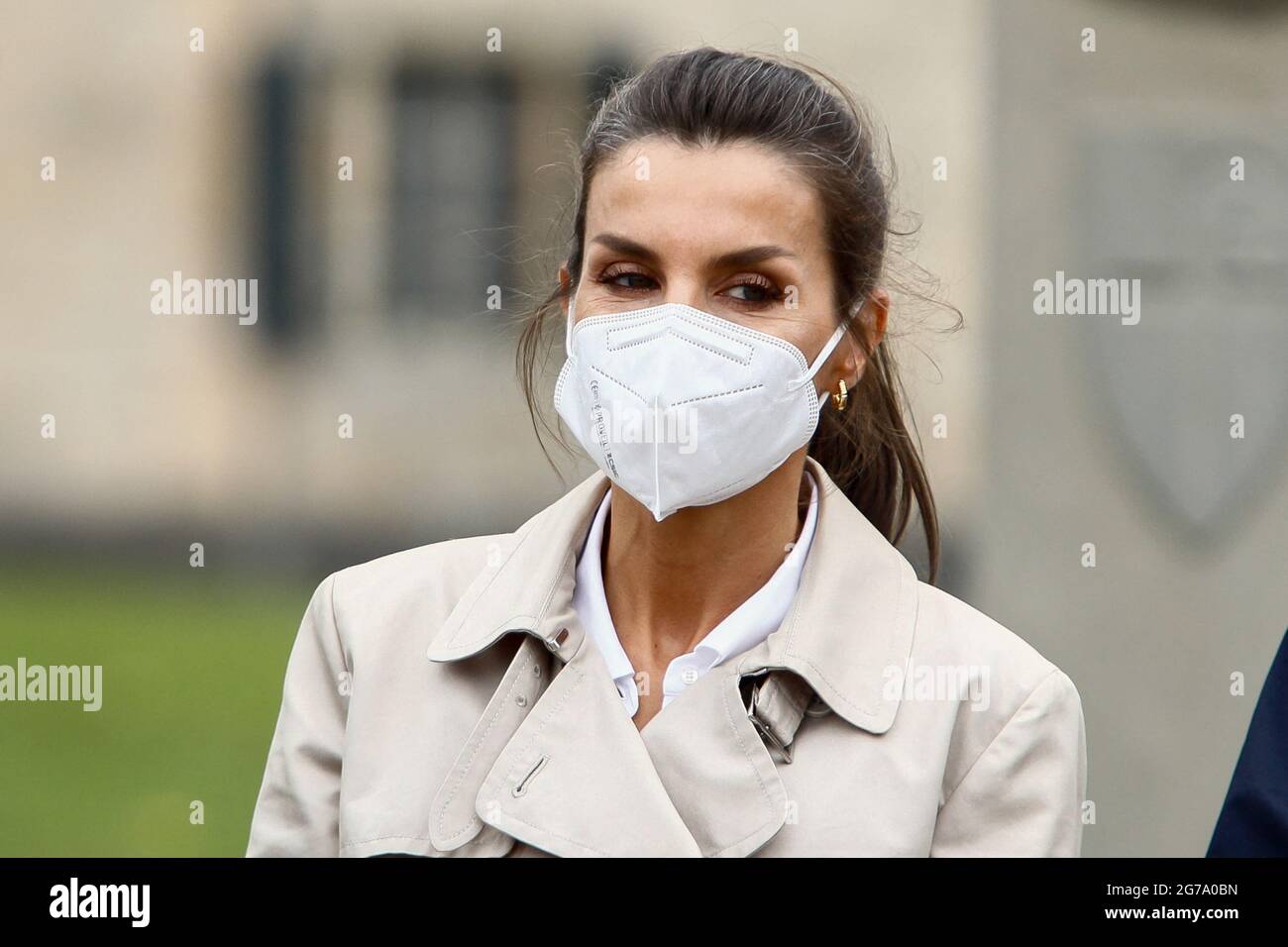 Am 12. Juli 2021 besuchen König Rohling und Königin Letizia den Beginn des Jakobswegs in Roncesvalles in Navarra, Spanien. Foto von Archie Andrews/ABACAPRESS.COM Stockfoto