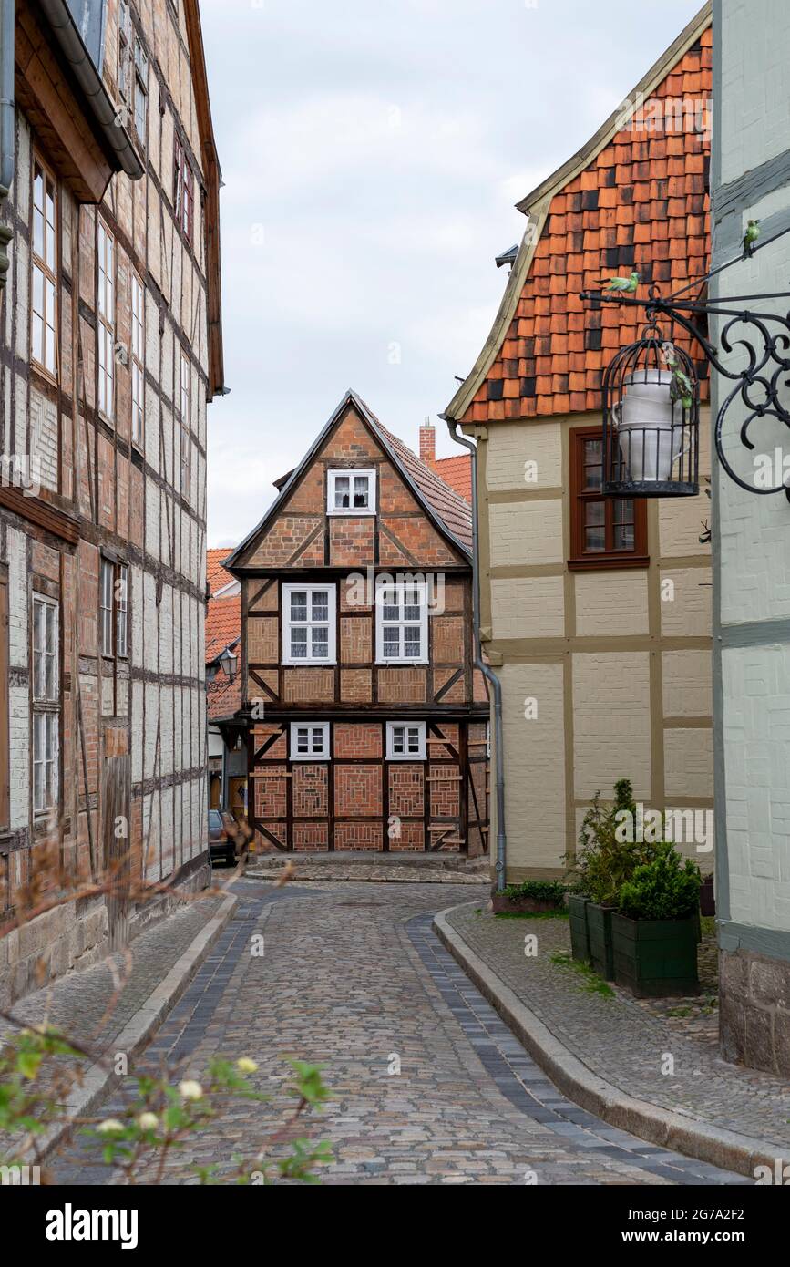 Deutschland, Sachsen-Anhalt, Quedlinburg, historische Fachwerkhäuser in Finkenherd, UNESCO-Weltkulturerbe, Harz Stockfoto