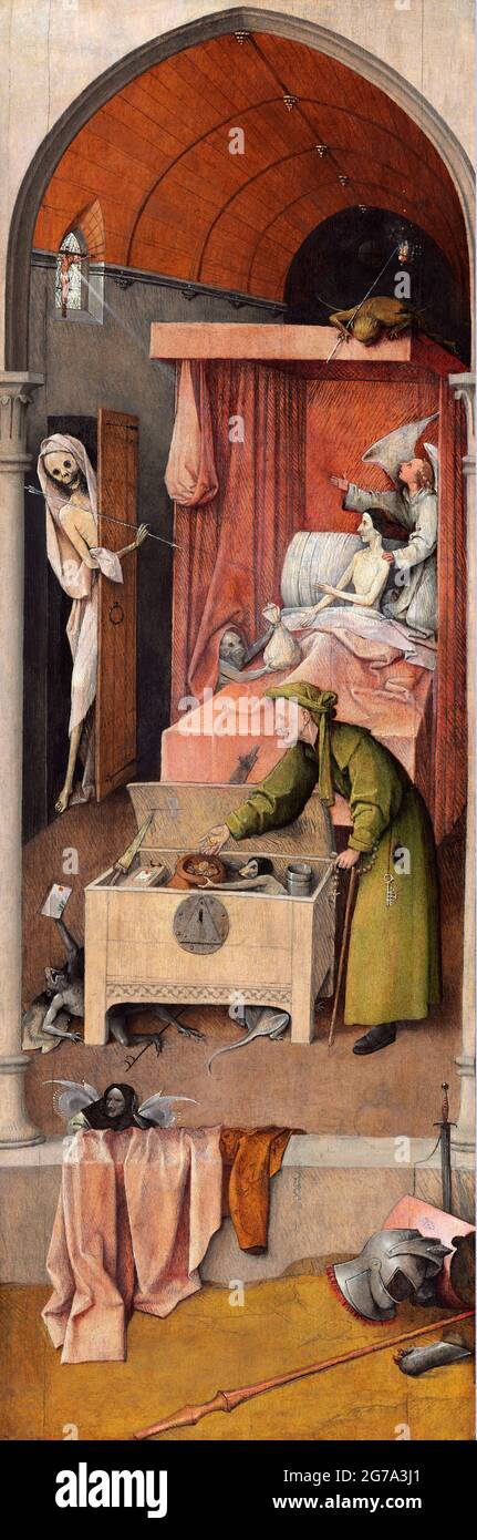 Tod und Miser von Hieronymus Bosch (ca. 1450-1516), Öl auf Tafel, c. 1485-90 Stockfoto