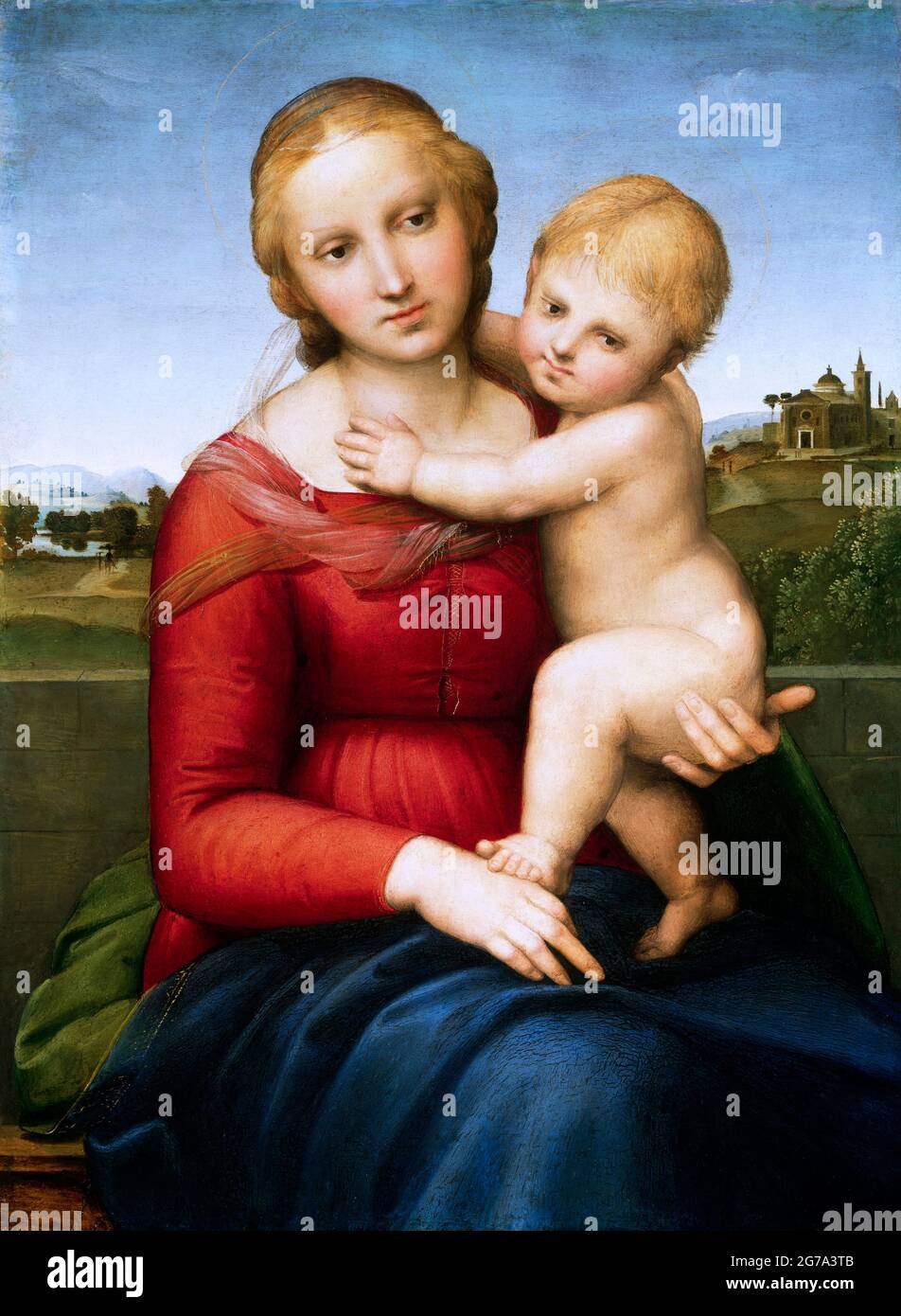 Raphael. Die kleine Cowper Madonna von Rafaello Sanzio da Urbino (1483–1520), Öl auf Tafel, c. 1505 Stockfoto