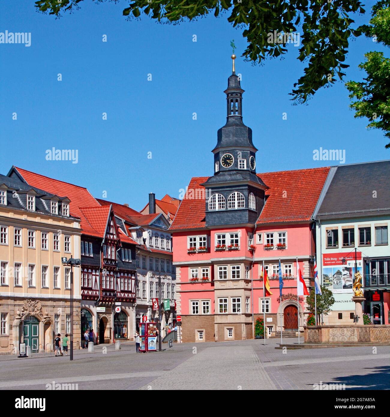 Marktplatz, historisches Rathaus, Brunnen, Eisenach, Thüringen, Deutschland Stockfoto