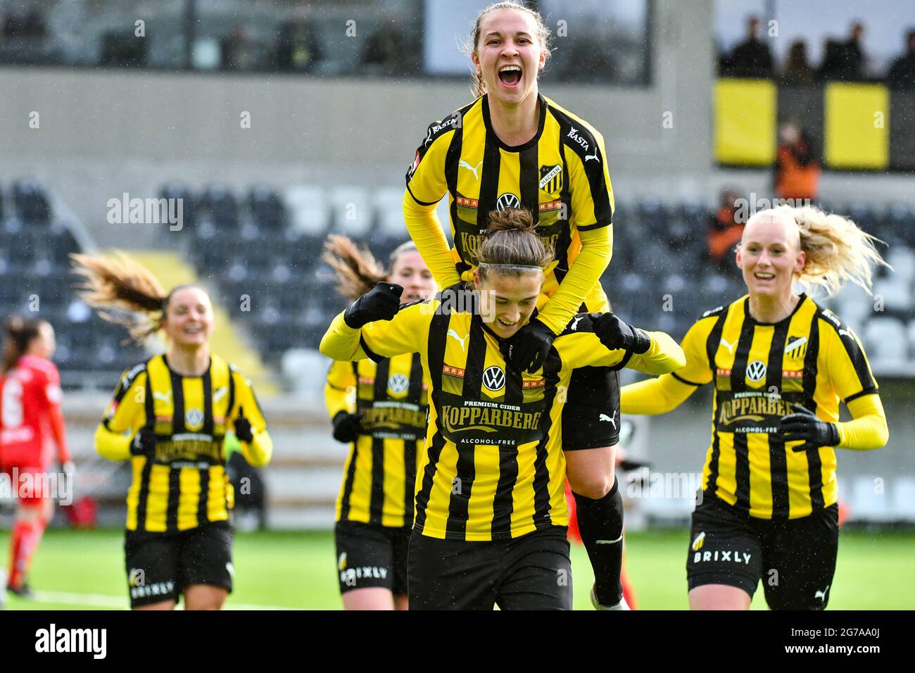 Göteborg, SVERIGE - 27. März 2021 : Filippa Angeldahl firar 3-1 mål under matchen i OBOS Damallsvenskan mellan Häcken och Linköping på Bravida Arena i Stockfoto