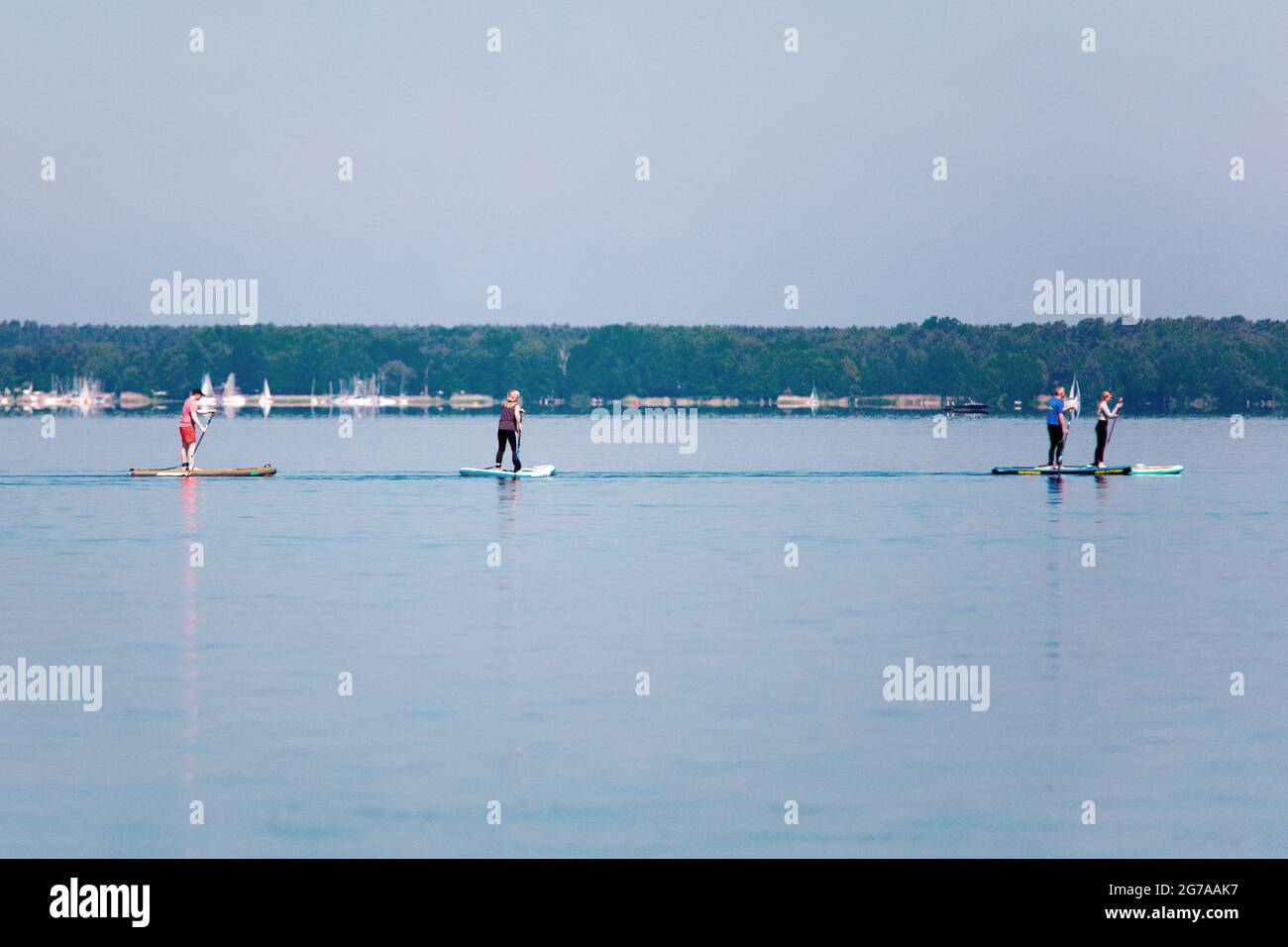 Stand Up Paddler (SUP), Steinhuder Meer, Steinhude, Niedersachsen, Deutschland Stockfoto