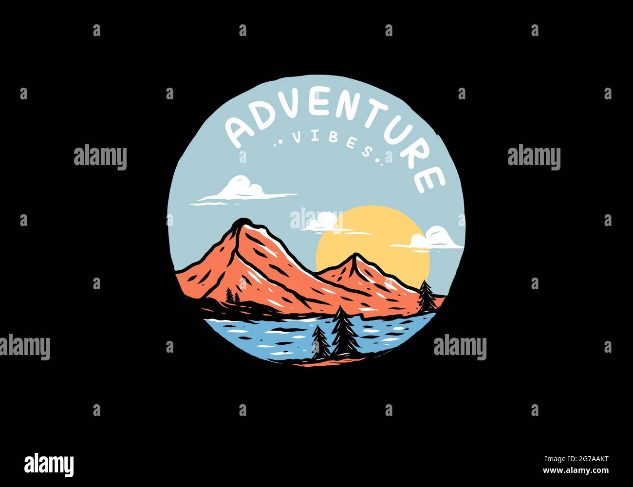 Abenteuer vibes Berg Illustration Zeichnung Design Stock Vektor