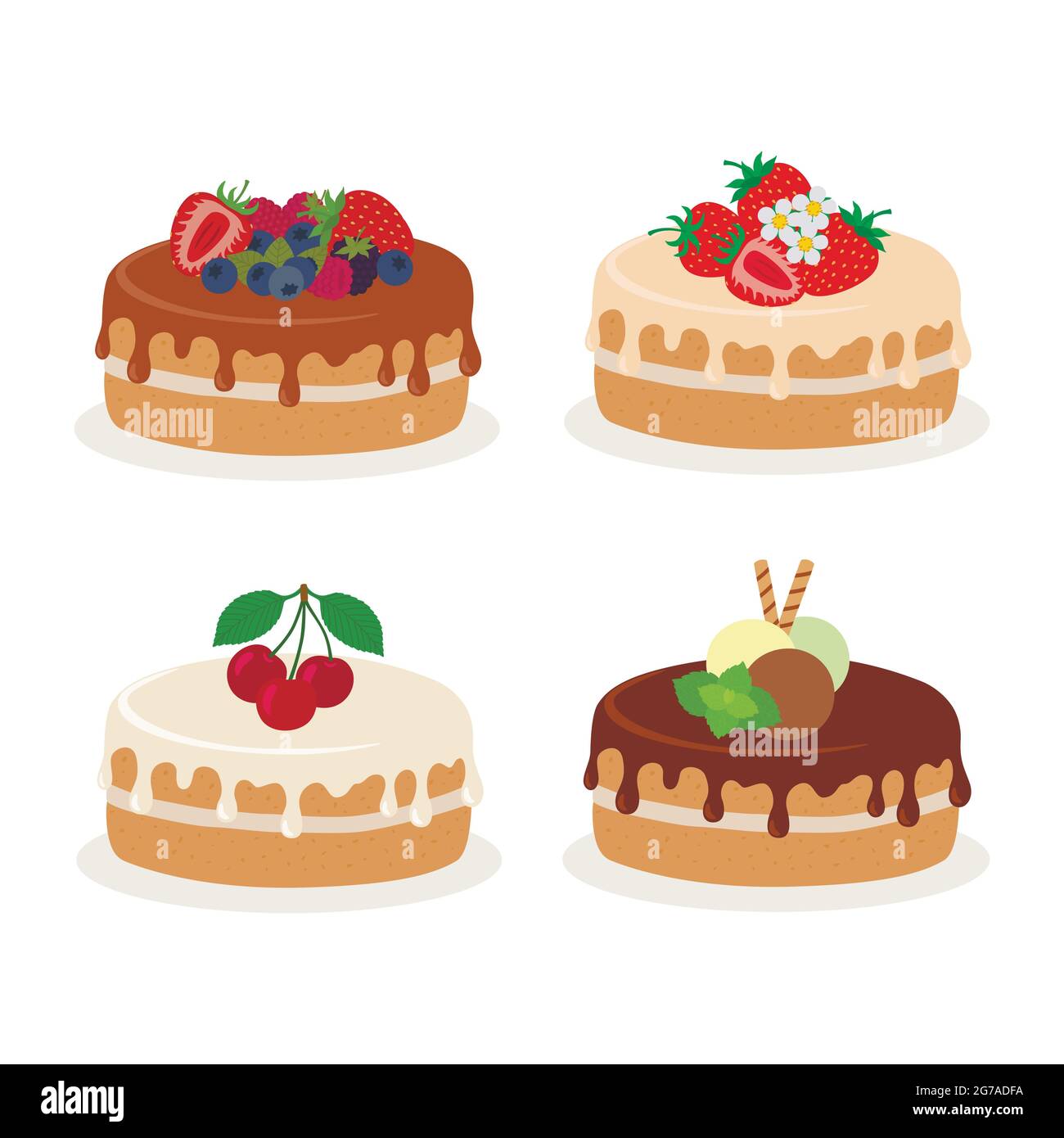 Kuchen Sammlung. Vektor-Illustration von verschiedenen Arten von schönen modernen Kuchen. Stock Vektor