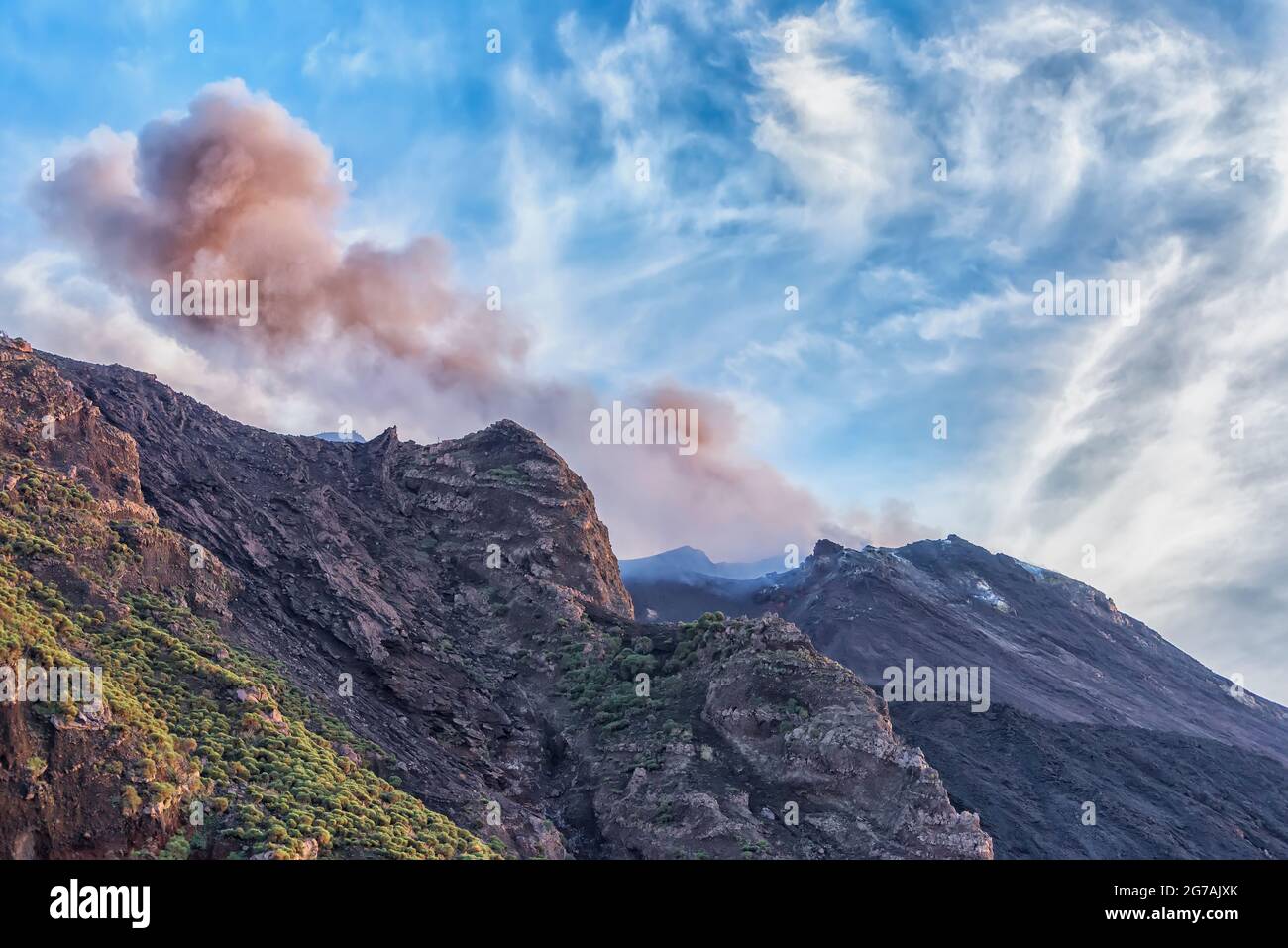 Vulkanausbruch Stromboli, Stromboli, Äolische Inseln, Sizilien, Italien Stockfoto