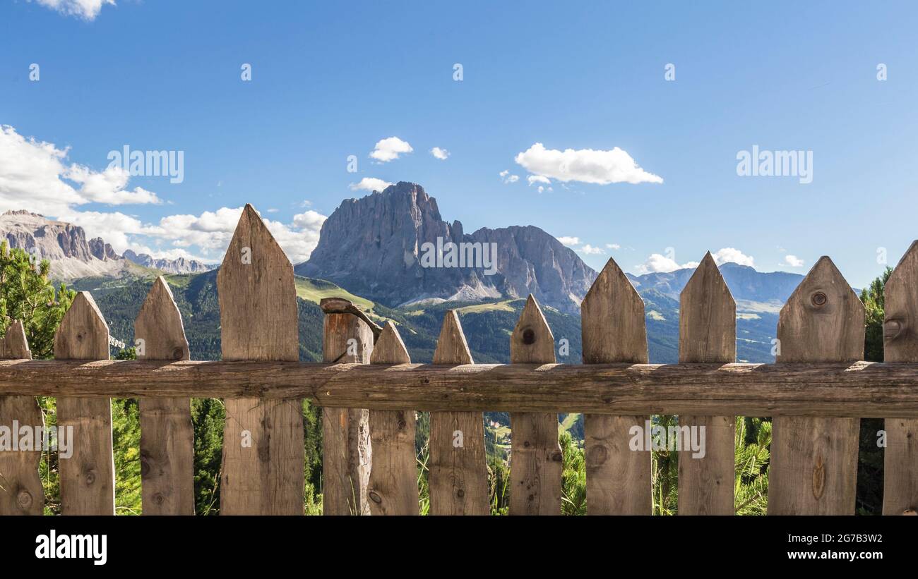 Langkofelpanorama, Col Raiser / Grödnertal, Italien Stockfoto