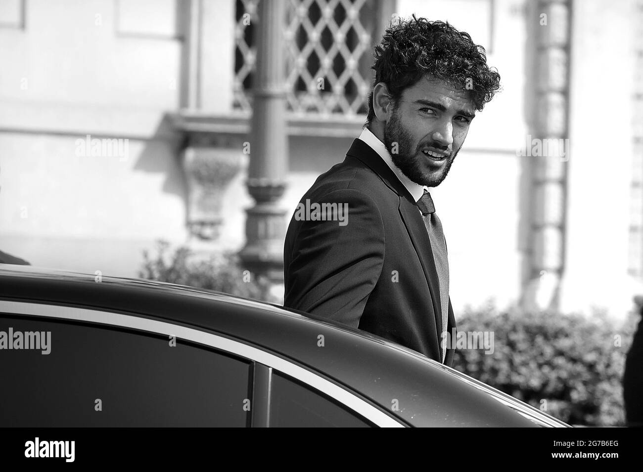 Rom, Italien. Juli 2021. Italiens Tennisspieler und Wimbledons 2021-Finalist Matteo Berrettini kommt am 12. Juli 2021 zusammen mit Spielern der italienischen Fußballnationalmannschaft zu einer Zeremonie im Präsidentenpalast Quirinale in Rom. Quelle: dpa/Alamy Live News Stockfoto