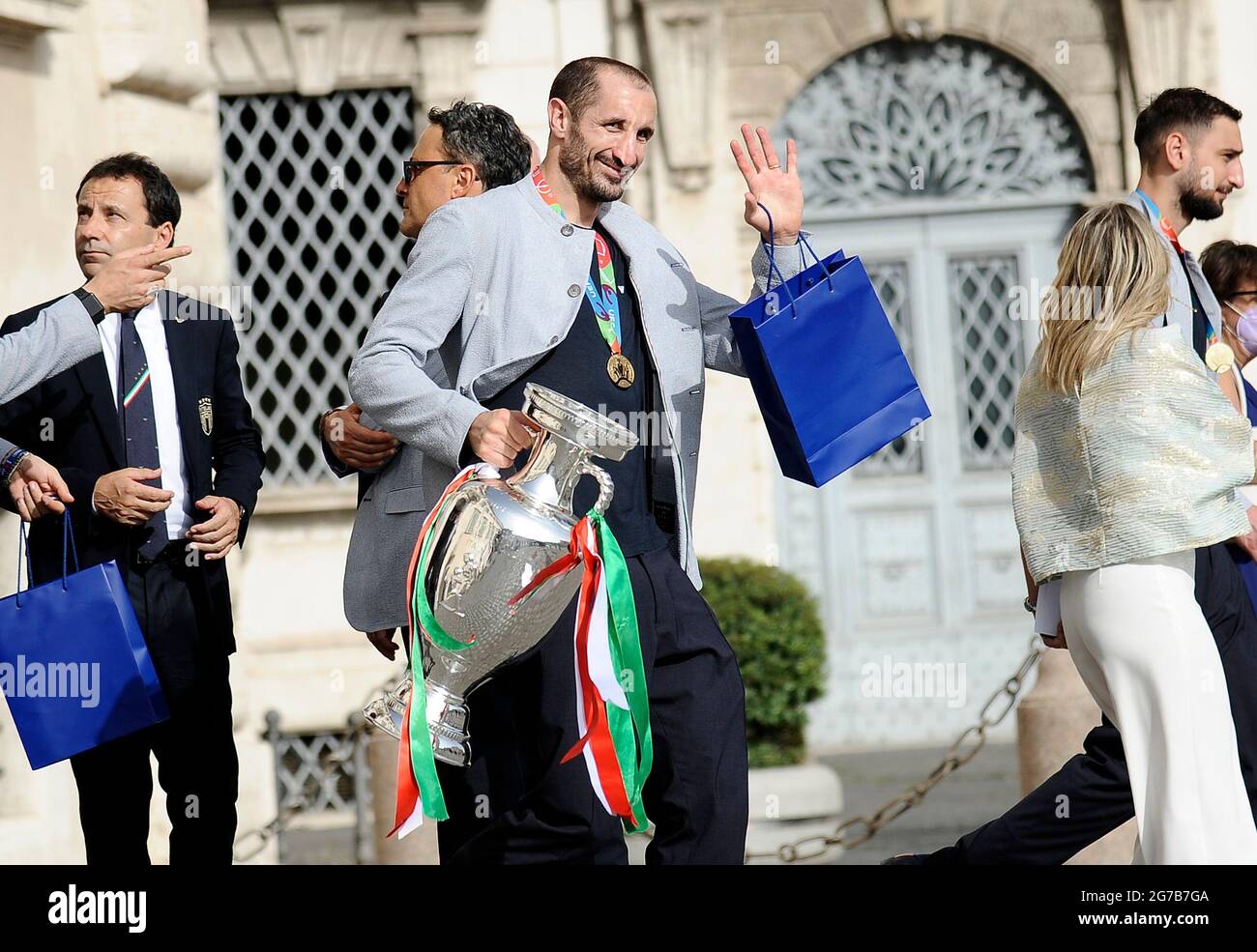 Rom 12/07/2021 die italienische Fußballnationalmannschaft erhielt bei der Quirinale von Mattarella Stockfoto