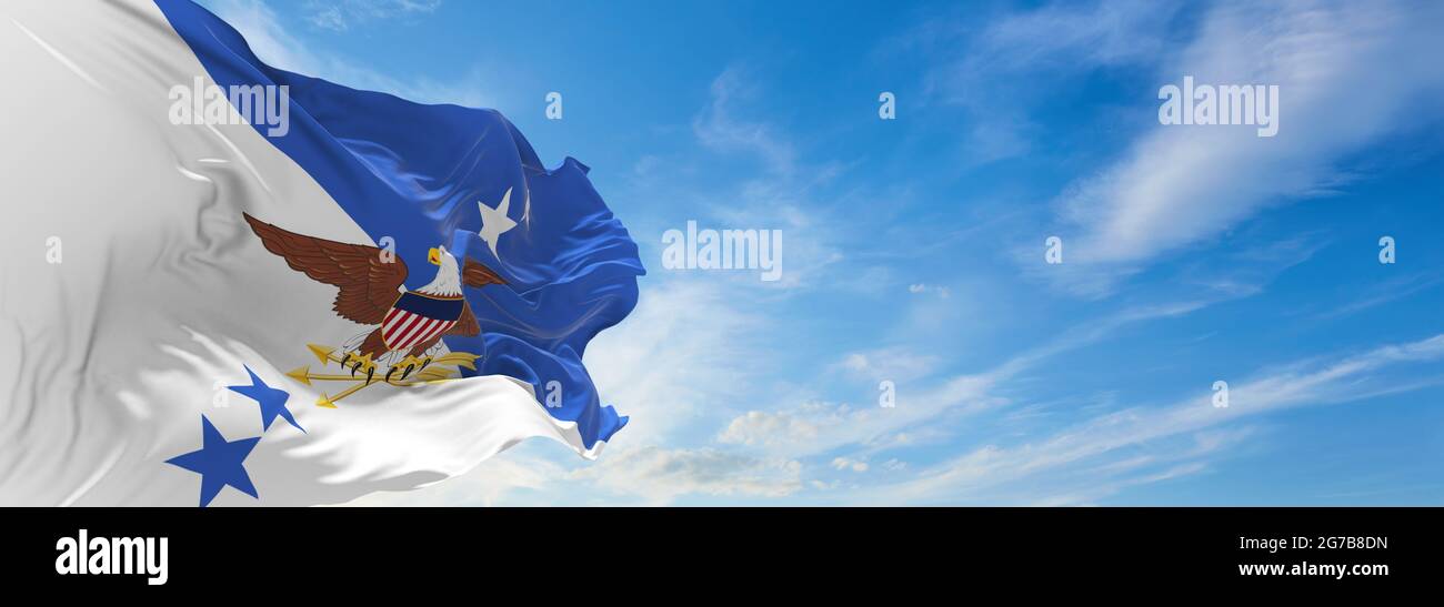 Minsk, Weißrussland - Mai, 2021: Flagge des Vorsitzenden der Vereinigten Staaten Joint Chiefs of Staff winkt im Wind. US-Abteilungen. Speicherplatz kopieren. 3d-Illustrationen Stockfoto