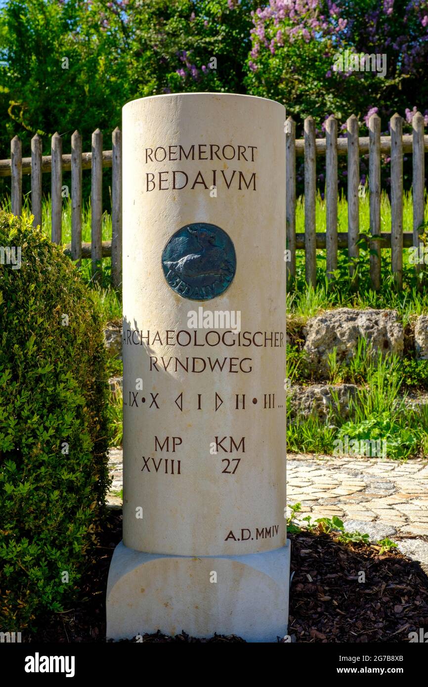 Meilenstein, Römisches Museum, Bedaium, Seebruck, Chiemsee, Chiemgau, Oberbayern, Bayern, Deutschland Stockfoto