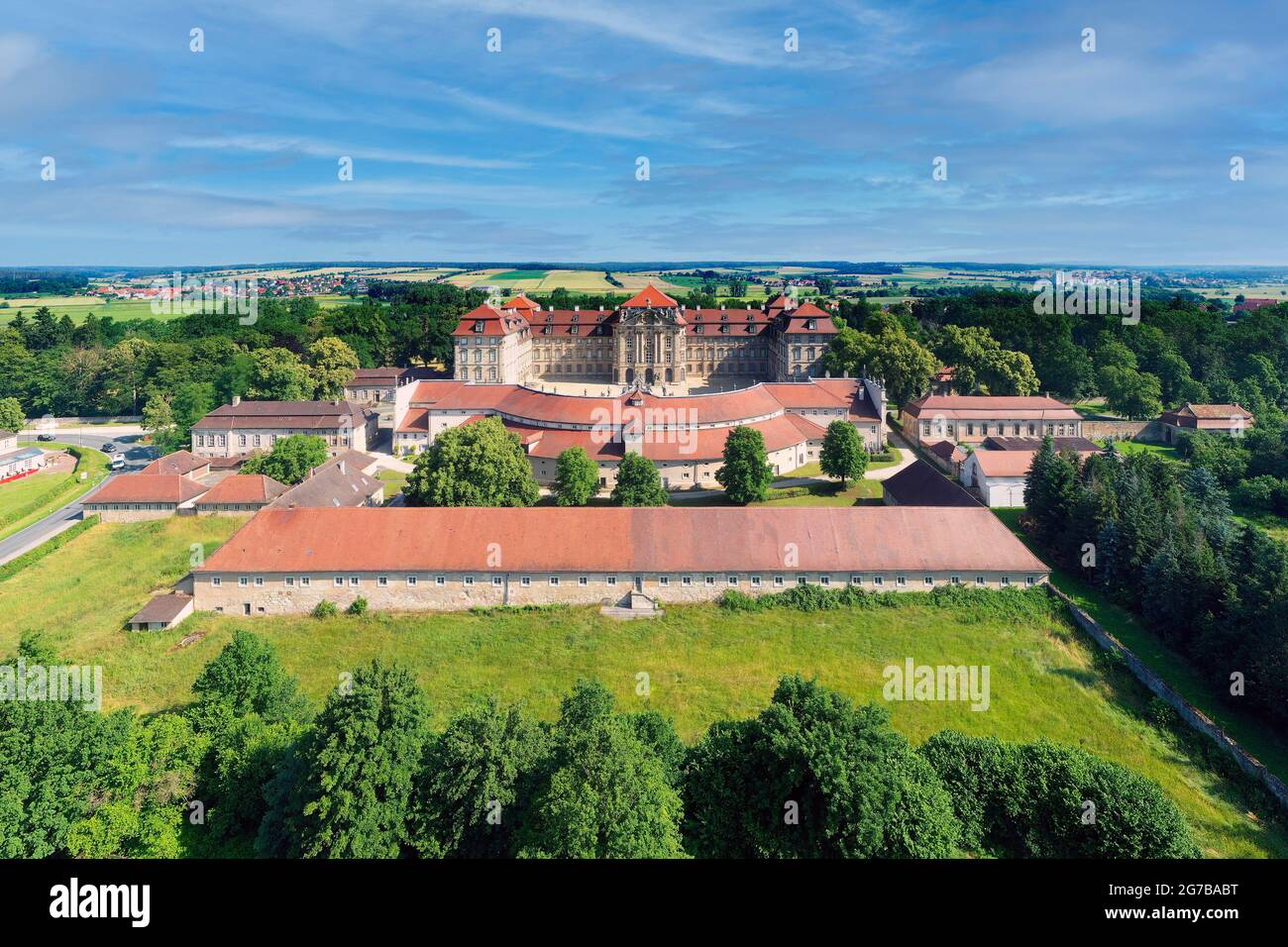 Luftbild, Burg Weissenstein, Gründungsgebäude fränkischer Barock, erbaut 1711-1718, Landkreis Pommersfelden, Oberfranken, Bayern Stockfoto