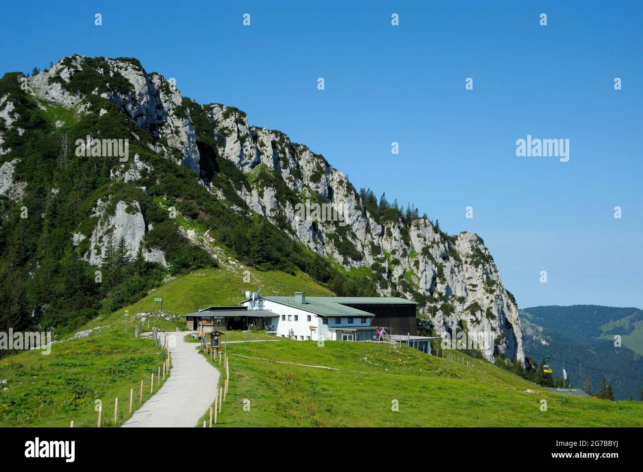 Kampenwandbahn, Bergstation, August, Chiemgau, Aschau, Bayern, Deutschland Stockfoto