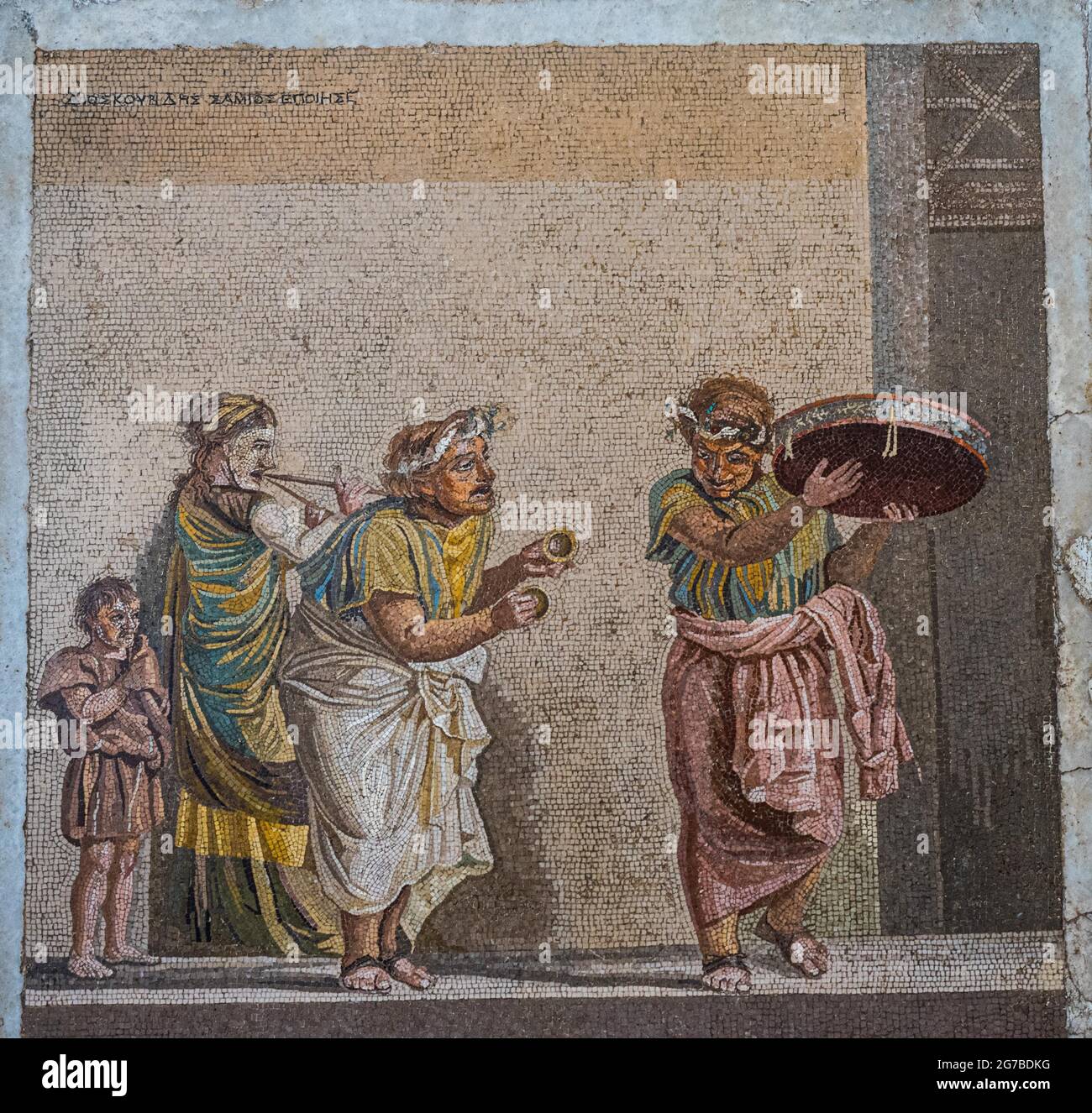 Musiker, antikes Mosaik, Museu Archeologico Nazionale, Archäologisches Nationalmuseum, Neapel, Italien Stockfoto