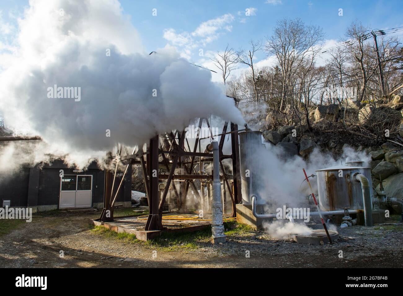 Geothermische Anlage, UNESCO-Weltkulturerbe Shiretoko-Nationalpark, Hokkaido, Japan Stockfoto