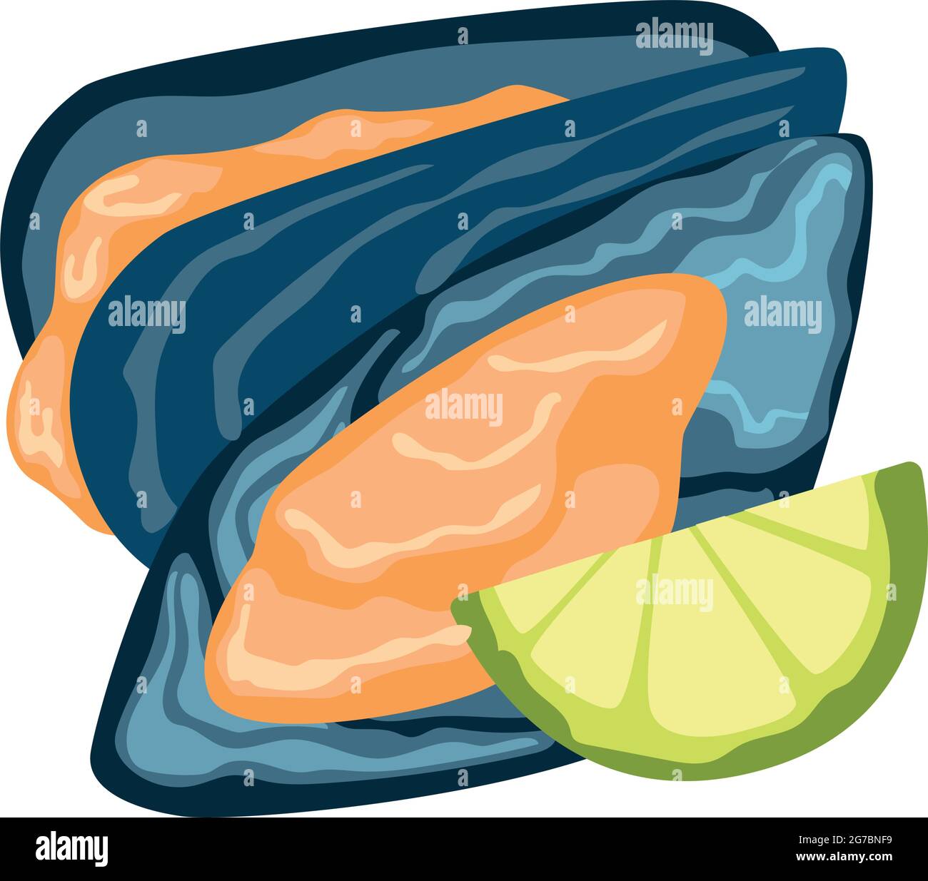 Realistische frische Austern mit Zitrone auf weißem Hintergrund - Vektorgrafik Stock Vektor