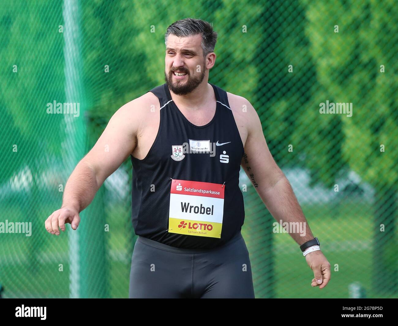 Der deutsche Diskus Werfer David Wrobel SC Magdeburg beim Schönebecker Solecup 2021 Stockfoto