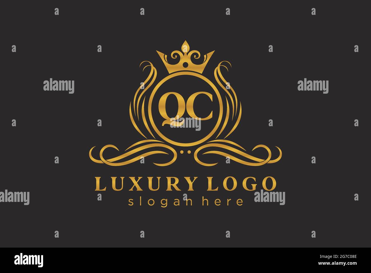 QC Letter Royal Luxury Logo Vorlage in Vektorgrafik für Restaurant, Royalty, Boutique, Cafe, Hotel, Heraldisch, Schmuck, Mode und andere Vektor illustrr Stock Vektor