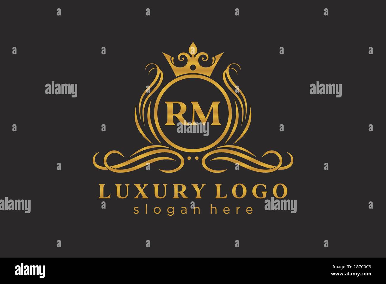 RM Letter Royal Luxury Logo Vorlage in Vektorgrafik für Restaurant, Royalty, Boutique, Café, Hotel, Heraldisch, Schmuck, Mode und andere Vektor illustrr Stock Vektor