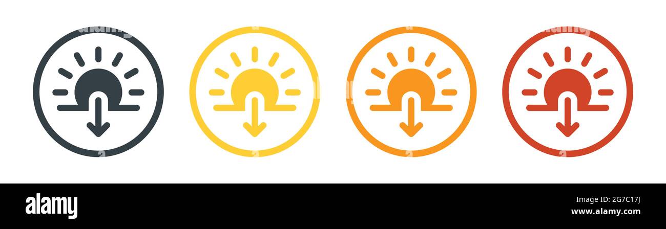 Vektorzeichen für Sonnenuntergangssymbol. Sonne geht unter, Sommer, Sonnenlichtsymbol Stock Vektor