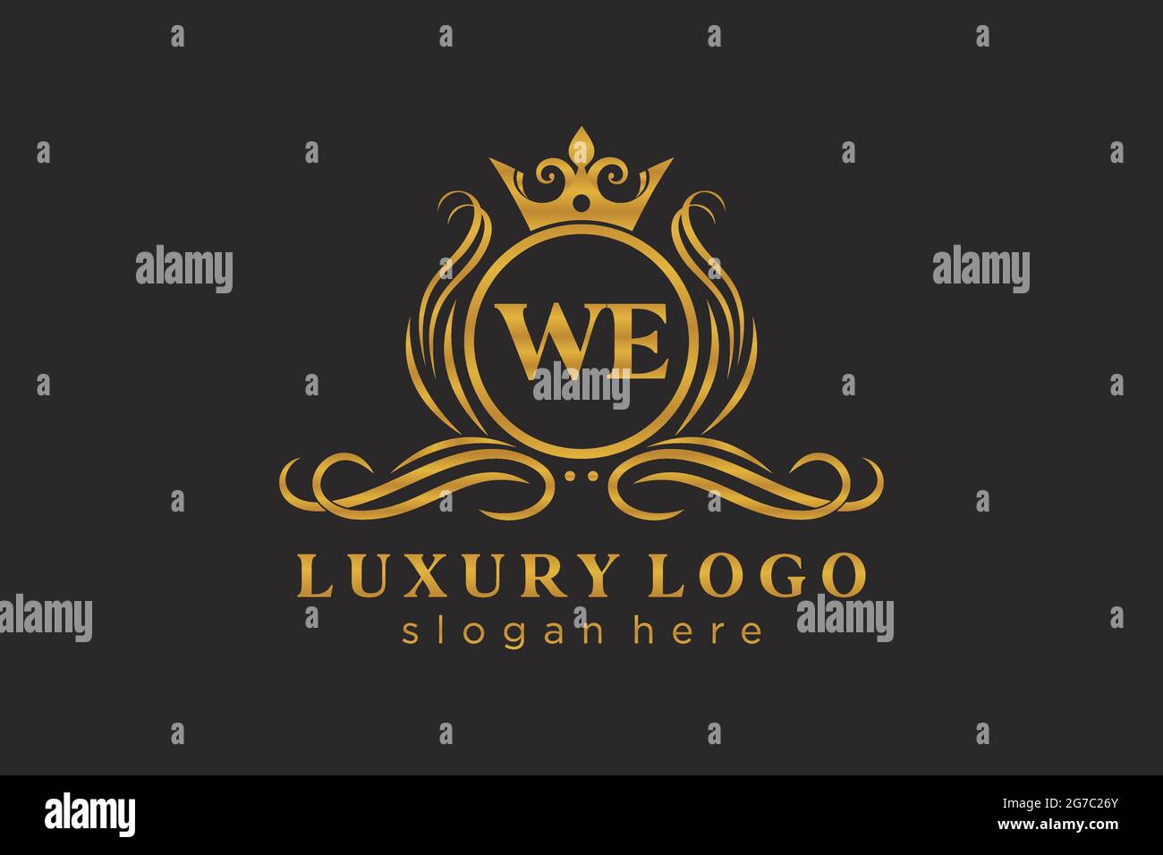 WIR schreiben Royal Luxury Logo Vorlage in Vektorgrafik für Restaurant, Royalty, Boutique, Cafe, Hotel, Heraldisch, Schmuck, Mode und andere Vektor illustrr Stock Vektor