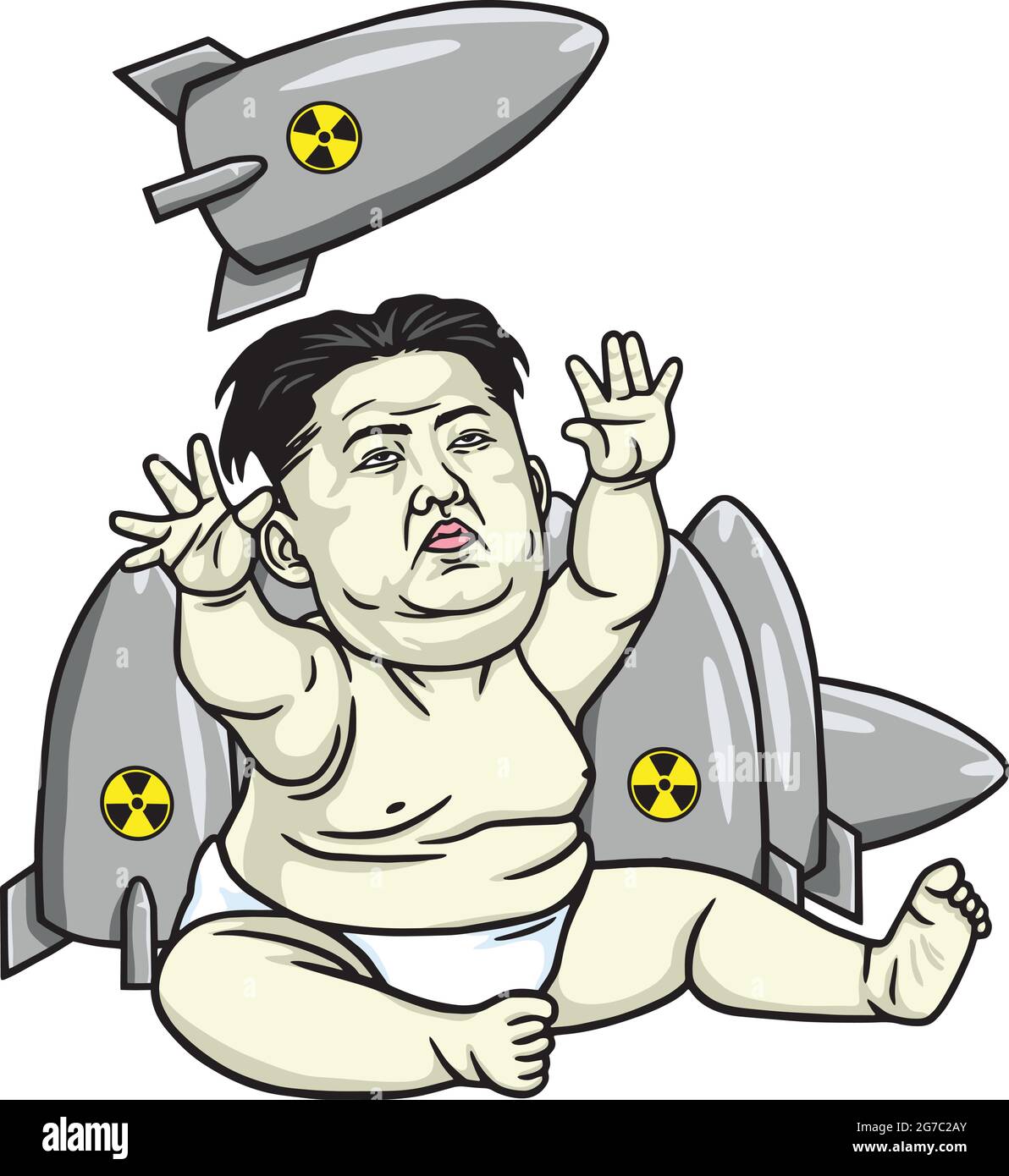 Kim Jong-un spielt Raketen. Cartoon Vektorgrafik Stock Vektor