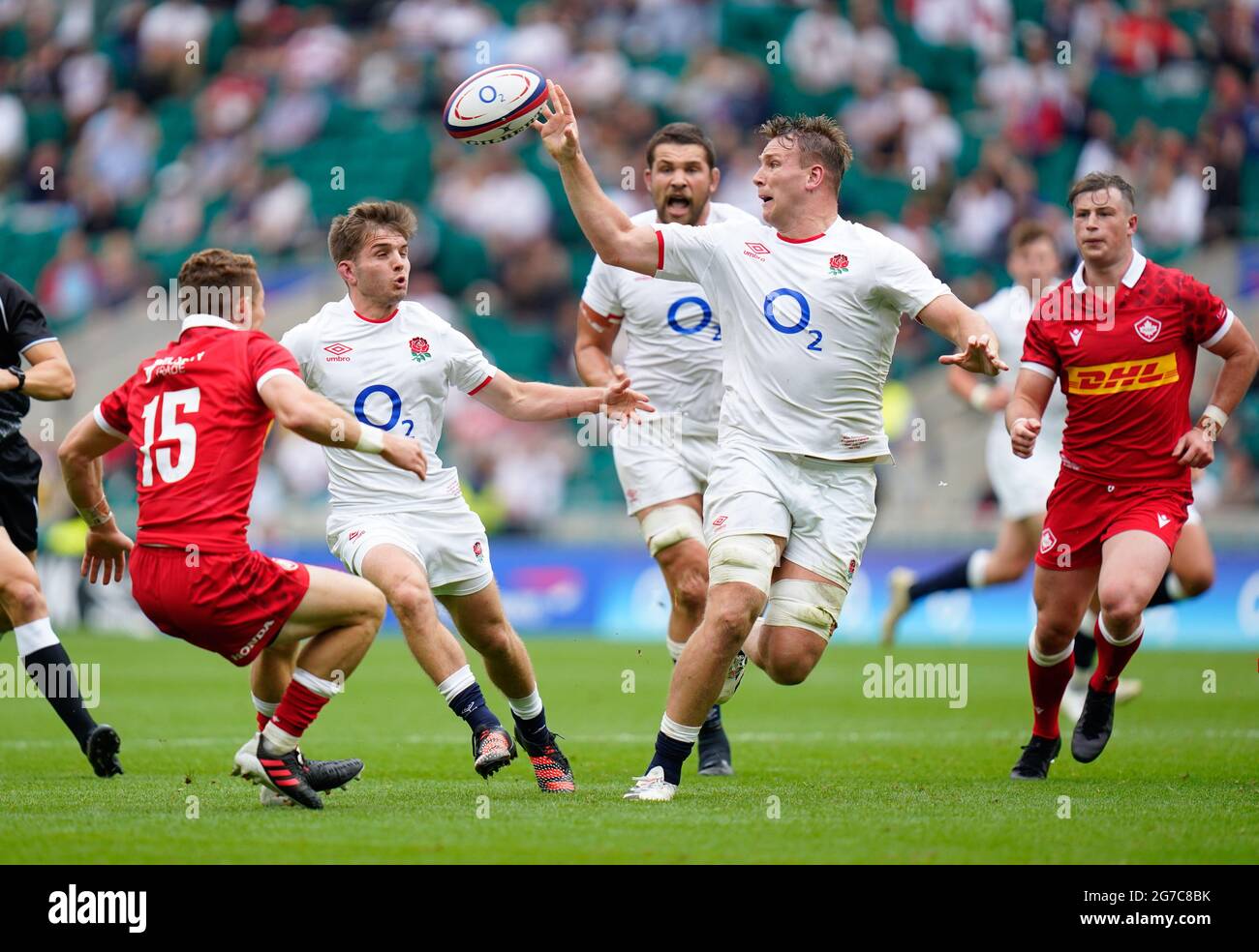Während des Spiels England -V- Rugby Canada am Samstag, den 10. Juli 2021, im Twickenham Stadium, Middlesex, Vereinigtes Königreich. (Steve Flynn/Image of Sport) Stockfoto