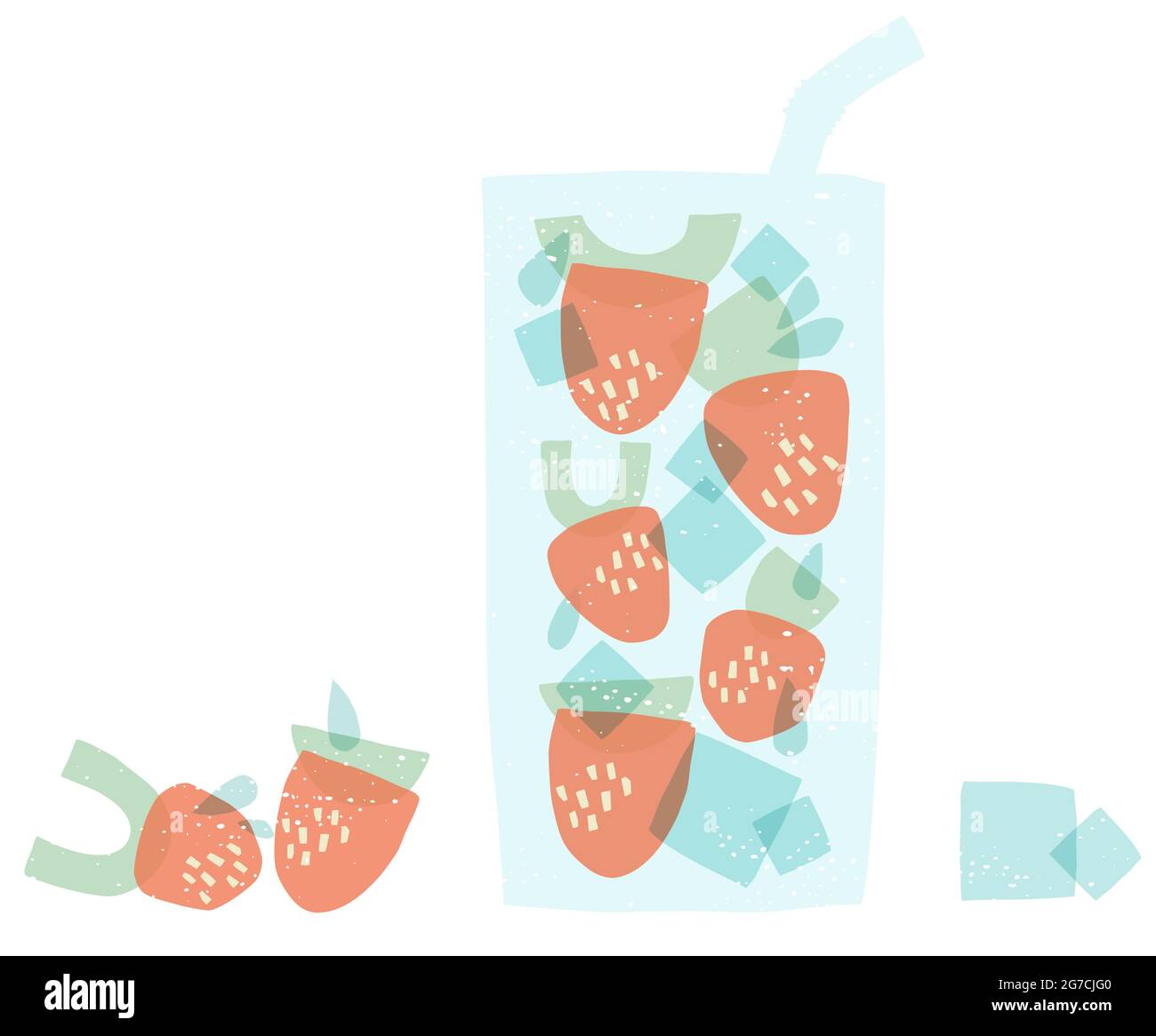 Erdbeeren aus geometrischen Formen. Stilisierter Erdbeer-Cocktail Stock Vektor