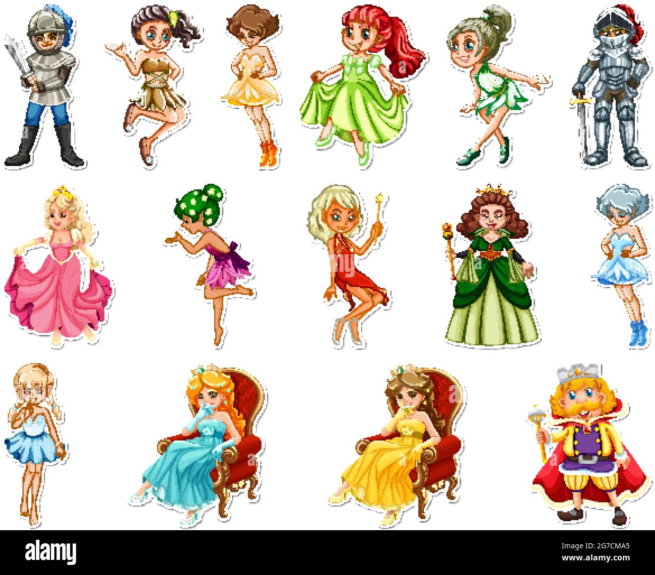 Aufkleber Set mit verschiedenen Märchen Comic-Figuren Illustration  Stock-Vektorgrafik - Alamy