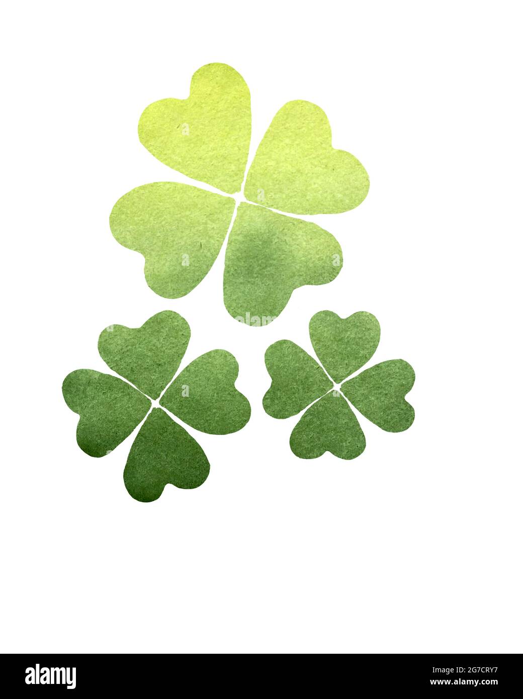 Grün gelb Aquarell Quatrefoil Glücksklee. Irischer Feiertag St. Patrick's Day. Illustration für Postkarte, Poster, Banner, Hintergrund. Für Ihr Design. Stockfoto