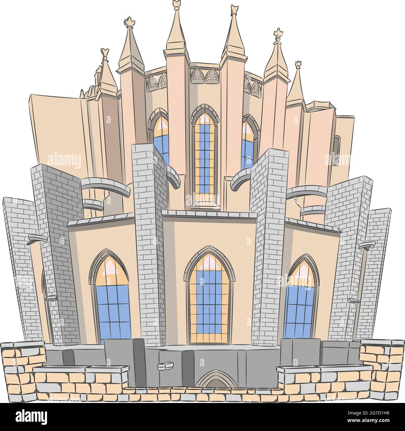 Fassade der alten mittelalterlichen Kathedrale von St. Mary. Girona Spanien. Katalonien. Stock Vektor