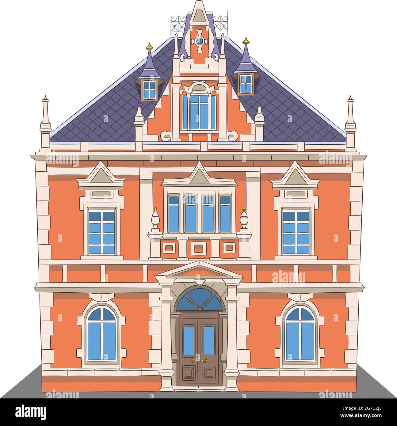 Ein altes schönes traditionelles polnisches Haus mit reichem Stuck und Säulen. Polen. Posen. Stock Vektor