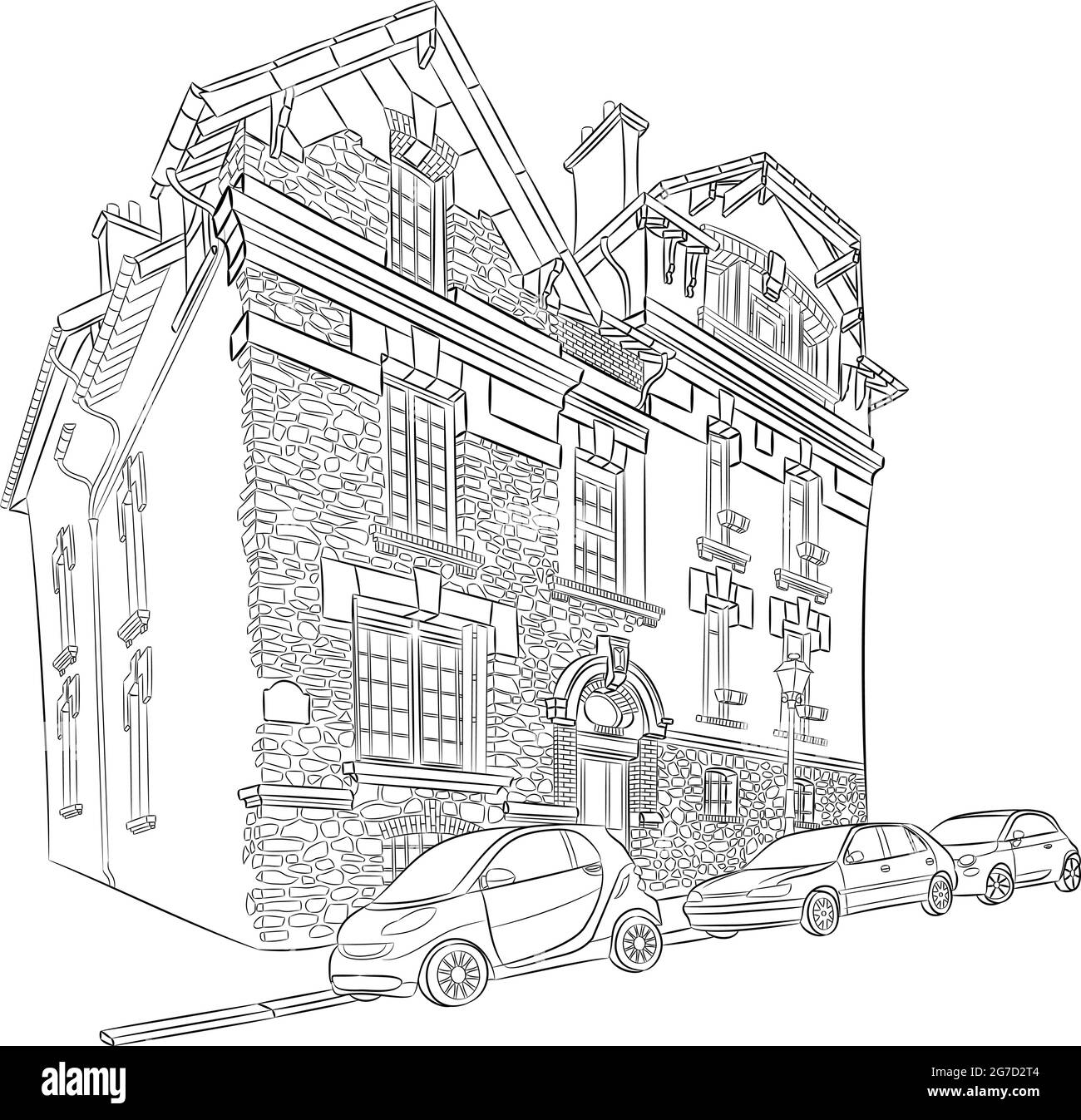 Altes traditionelles Steinhaus auf dem Hügel von Montmartre. Paris. Stock Vektor