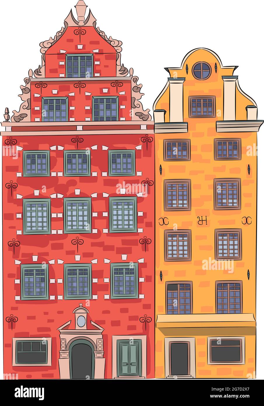 Bunte Häuserfassaden auf dem berühmten Stortorget Platz. Stockholm. Schweden. Stock Vektor