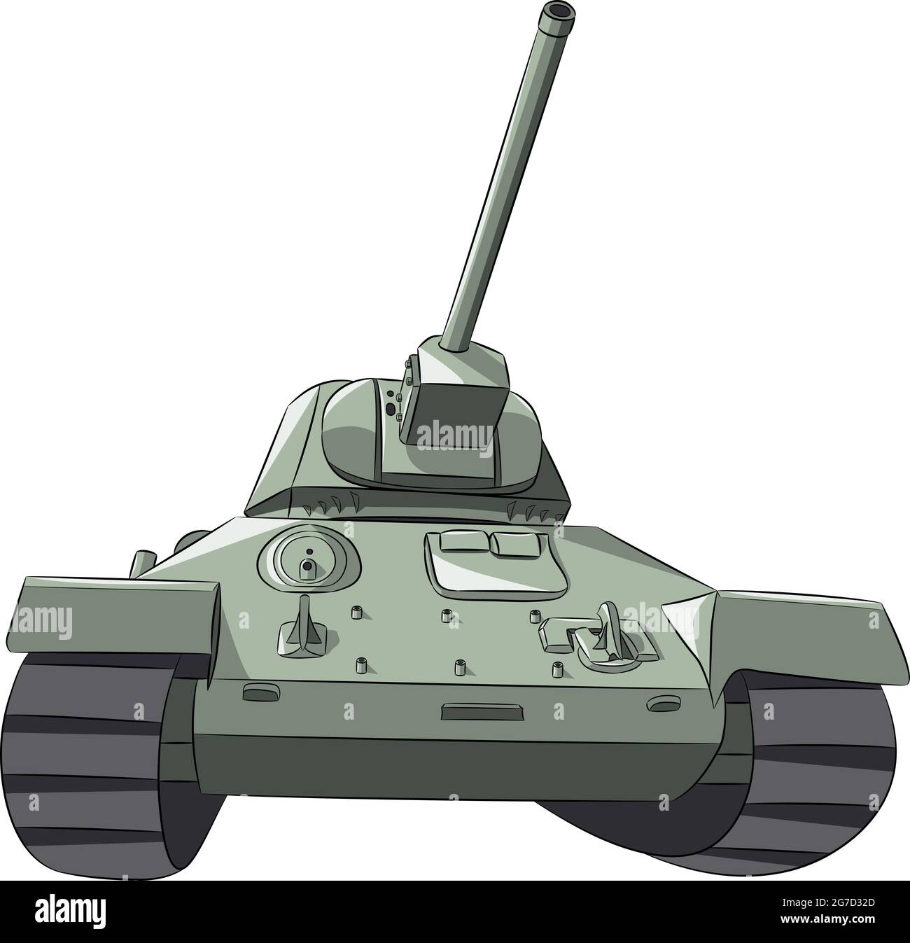 Mittlerer sowjetischer Panzer des zweiten Weltkrieges auf weißem Hintergrund isoliert. Vorderansicht. Stock Vektor