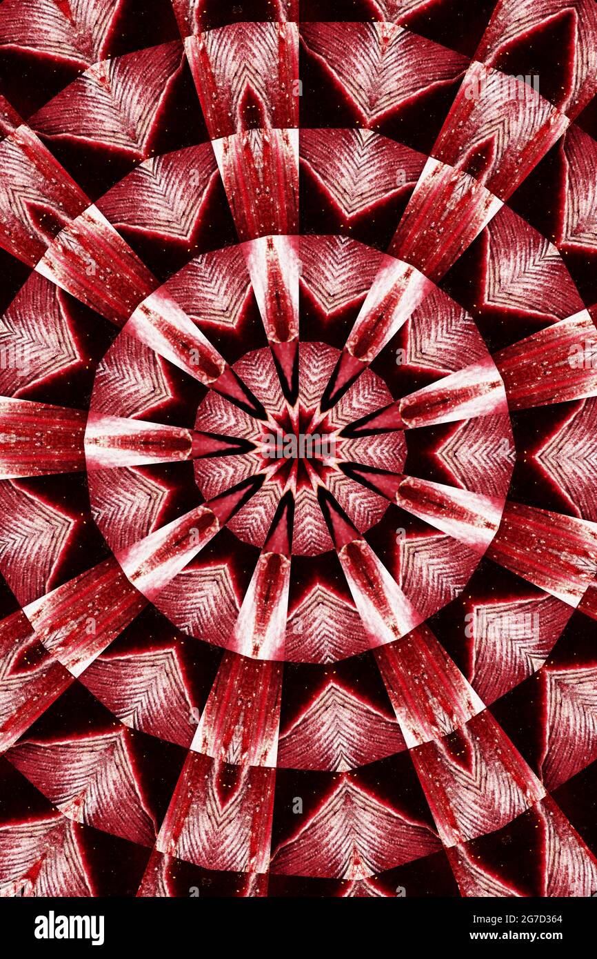 Rot und Schwarz Mandala Design, Digital Mandala Design, Mandala Hintergrund Stockfoto