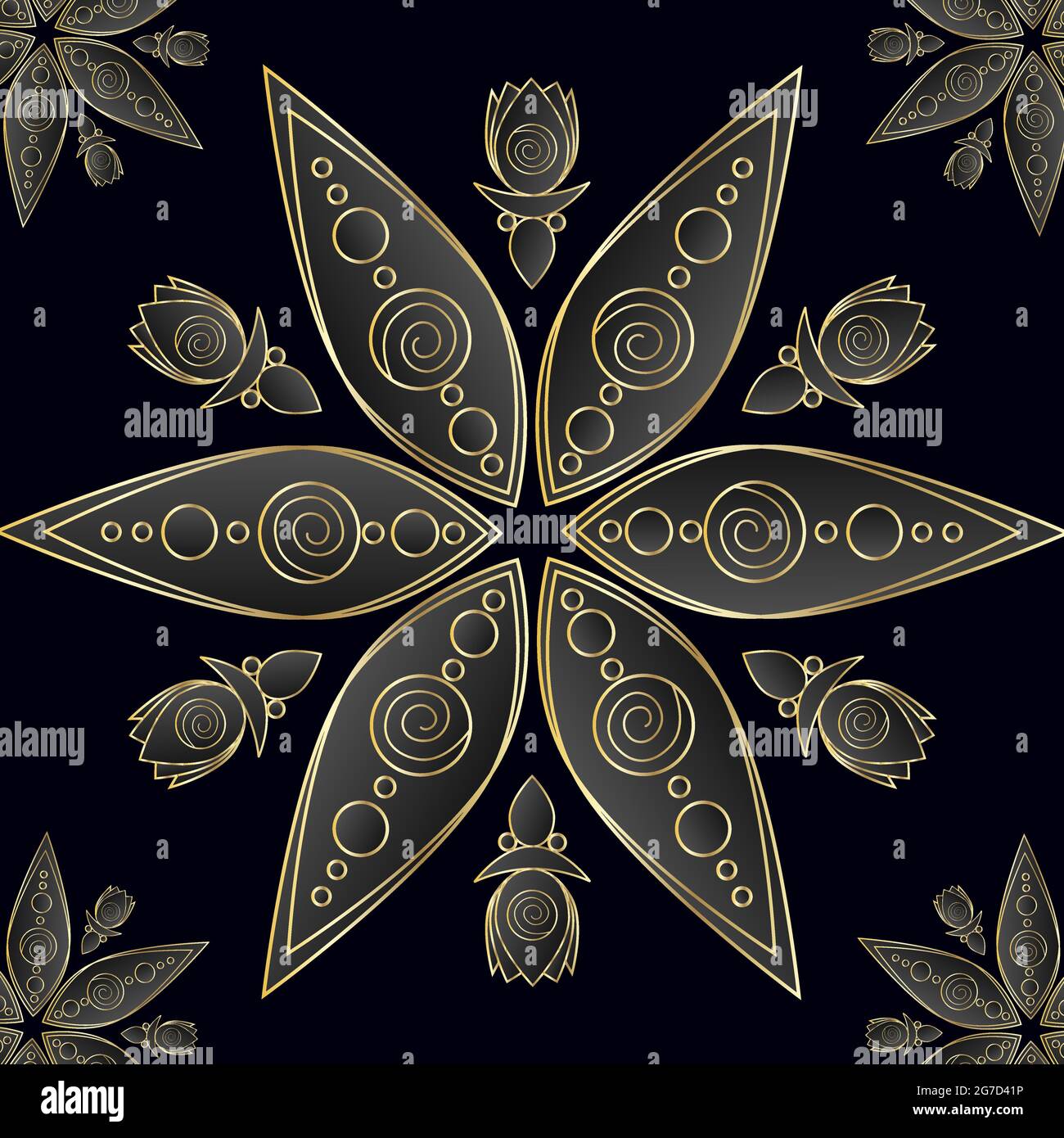 Schönes Mandala mit goldenem Farbverlauf auf schwarzem Hintergrund für Ihr Design Stock Vektor