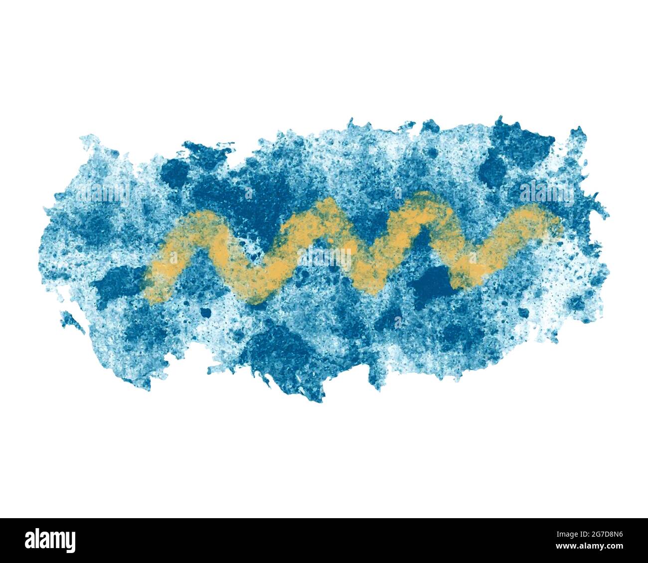 Vektor Aquarell Illustration von blauem Punkt mit gelben Zickzack, marine Hintergrund, Hintergrund, Banner. Vektorgrafik Stock Vektor