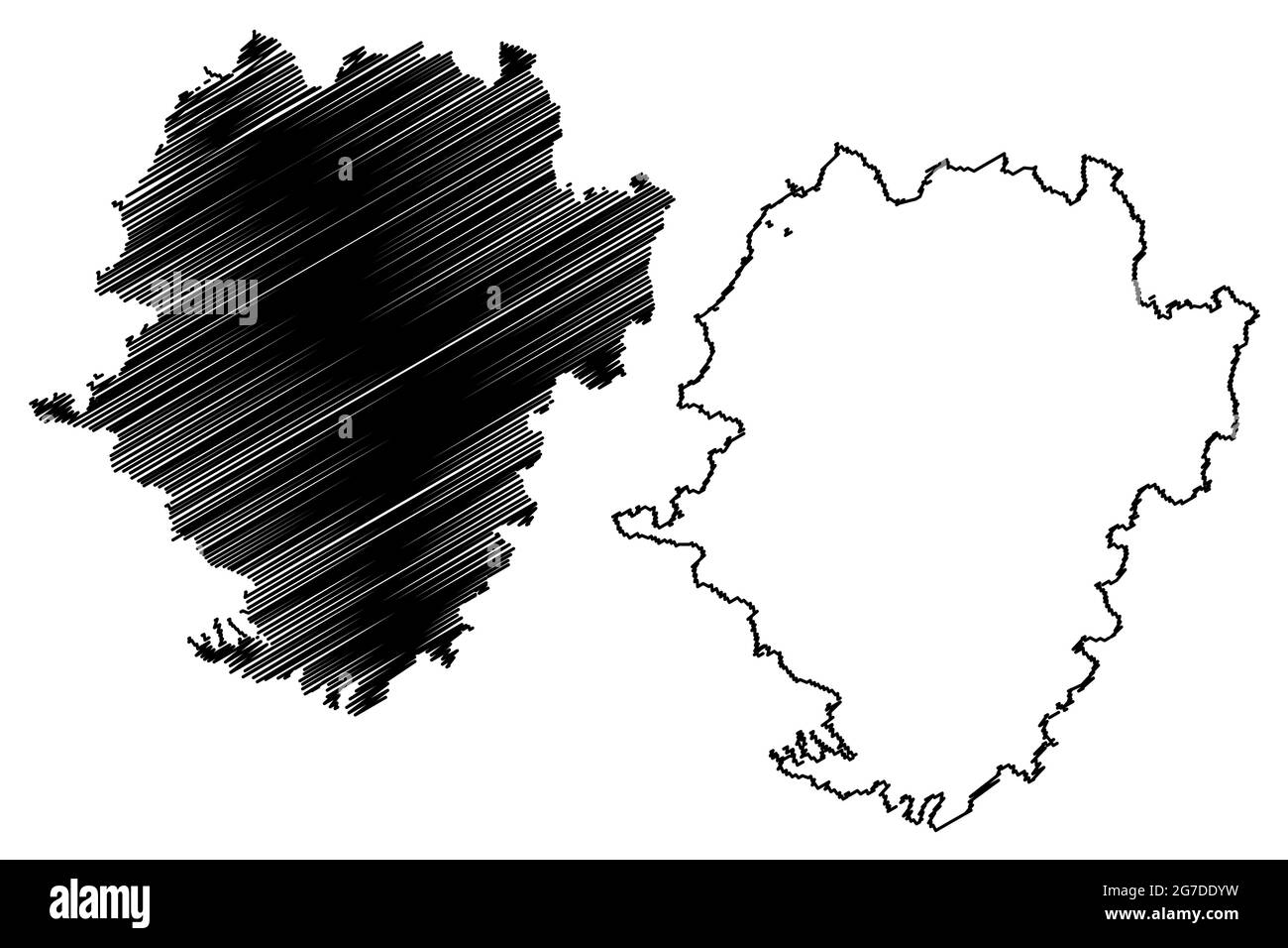 Landkreis Hassberge (Bundesrepublik Deutschland, Landkreis Unterfranken, Freistaat Bayern) Kartenvektordarstellung, Scribble-Skizze Hasbe Stock Vektor