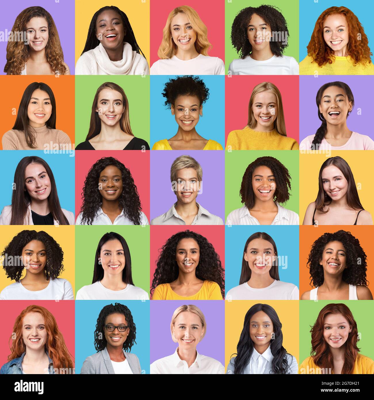 Sammlung von Avataren verschiedener schöner Frauen Stockfoto