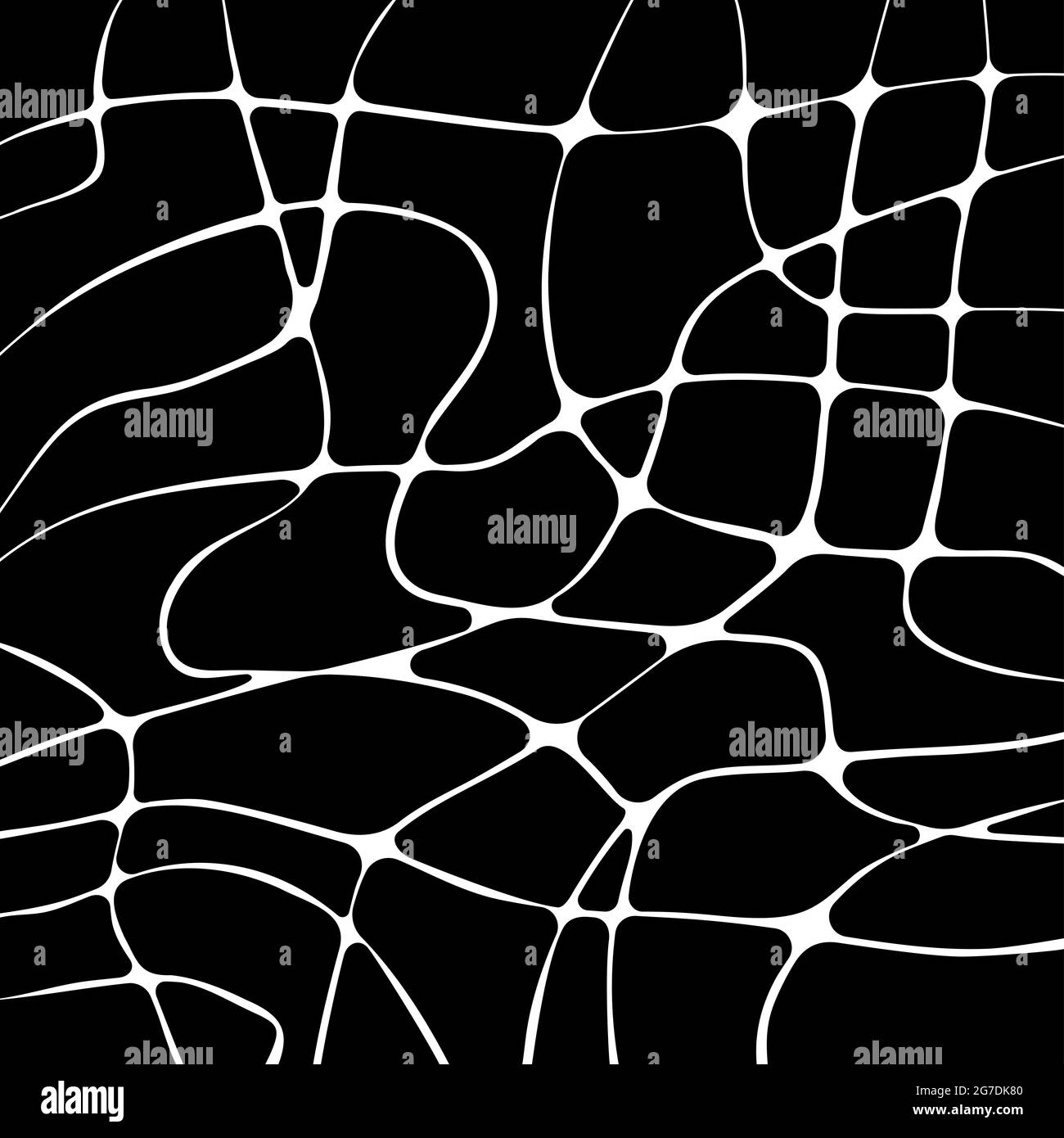 Schwarze Silhouetten-Muster, abstrakte abgerundete Ecken Formen Mosaikhintergrund mit welligen Streifen, Neuroart-Muster, neurographische psychedelische Vektor-illu Stock Vektor