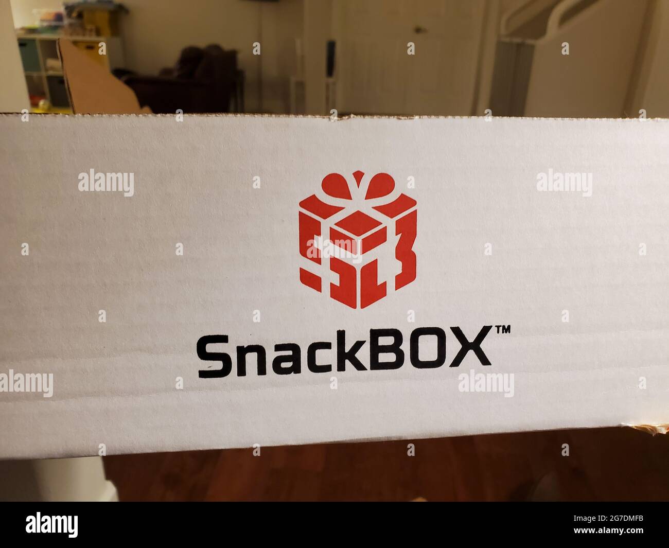 Nahaufnahme des Firmenlogos für die Snackbox-Fertigpflegepakete in Lafayette, Kalifornien, 7. März 2021. () Stockfoto