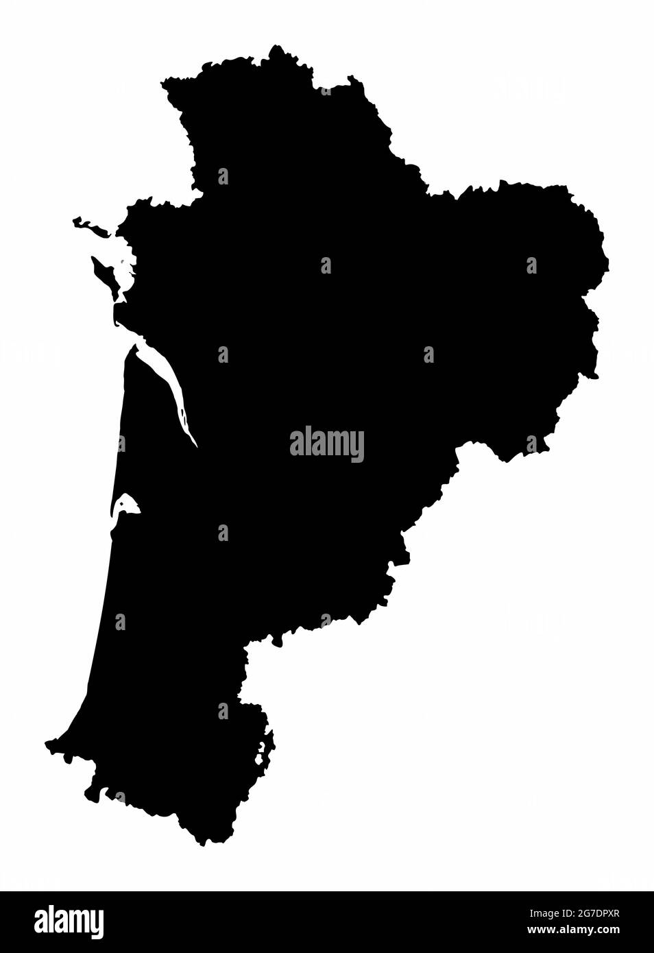 Nouvelle-Aquitaine dunkle Silhouette Karte isoliert auf weißem Hintergrund, Frankreich Stock Vektor