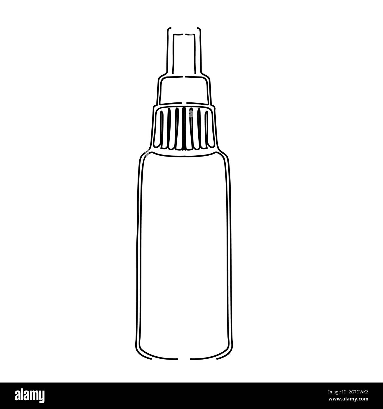 Desinfektionsflasche isoliert. Wasserloser Handreiniger Schwarz umrandet Stockfoto