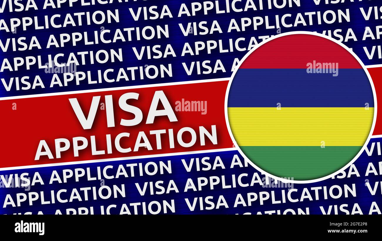 Mauritius Circular Flag with Visa Application titles - 3D Illustration Stockfoto