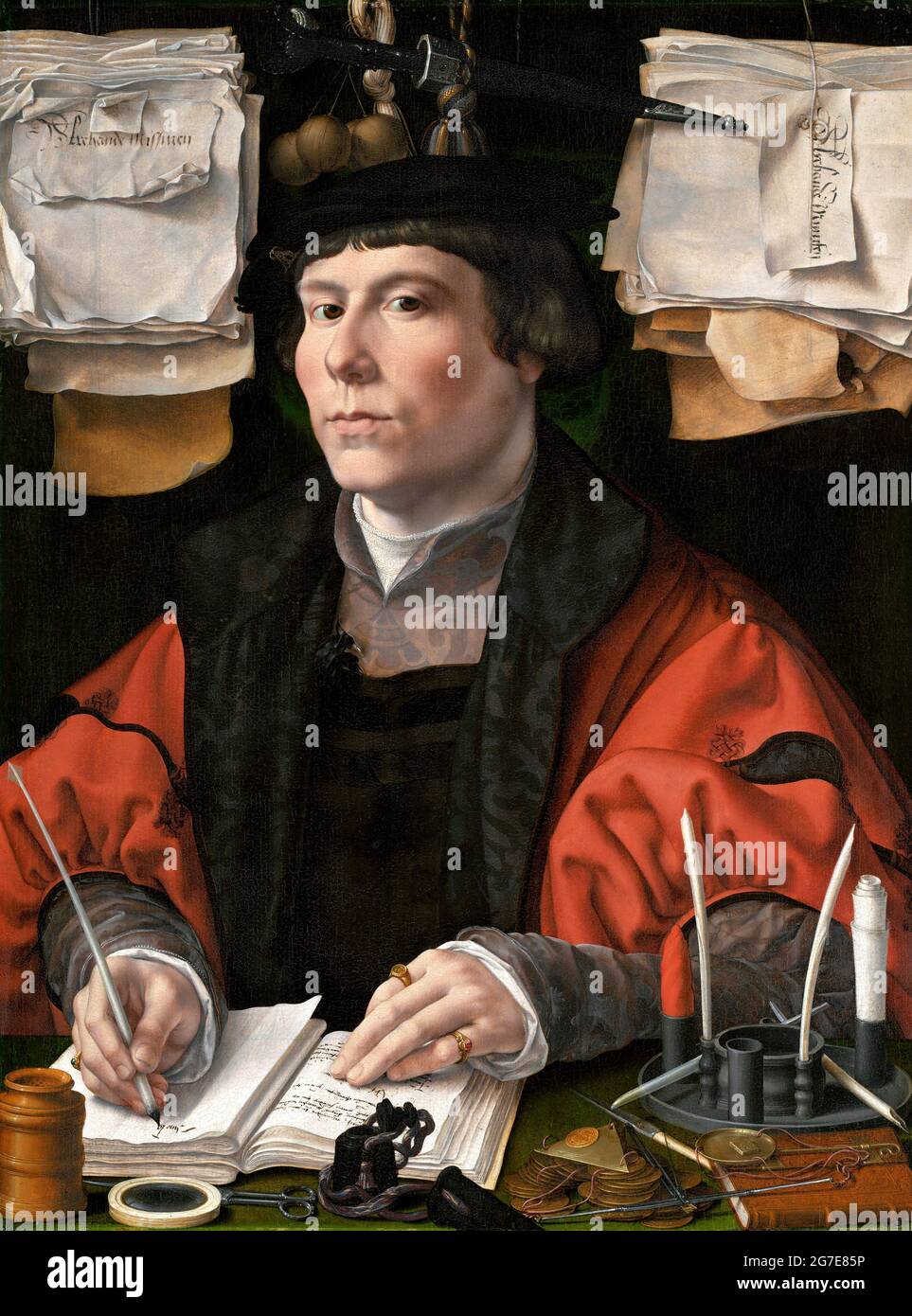 Porträt eines Händlers von Jan Gossaert (1478-1532), Öl auf Tafel, c. 1530 Stockfoto