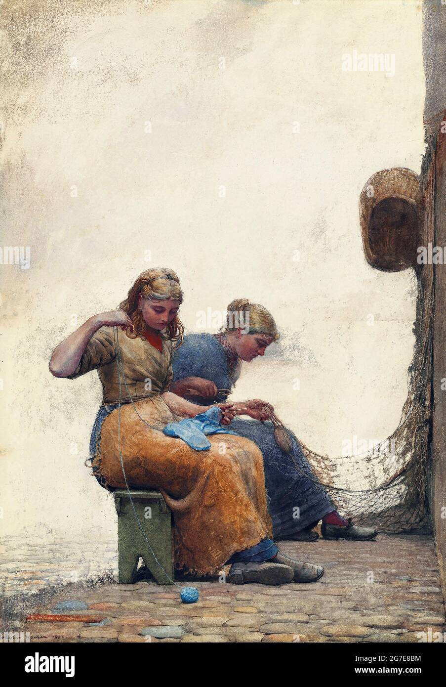 Ausbesserung der Netze durch Winslow Homer (1836-1910), Aquarell und Gouache über Graphit, 1882 Stockfoto