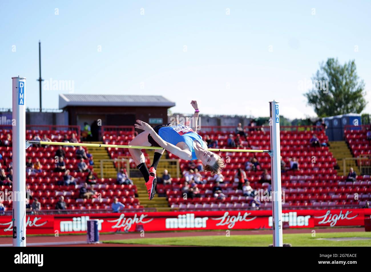 Der ungarische Peter Bakosi tritt beim Men’s High Jump Finale während des Grand Prix von Muller British in der Wanda Diamond League im Gateshead International Stadium an. Bilddatum: Dienstag, 13. Juli 2021. Stockfoto