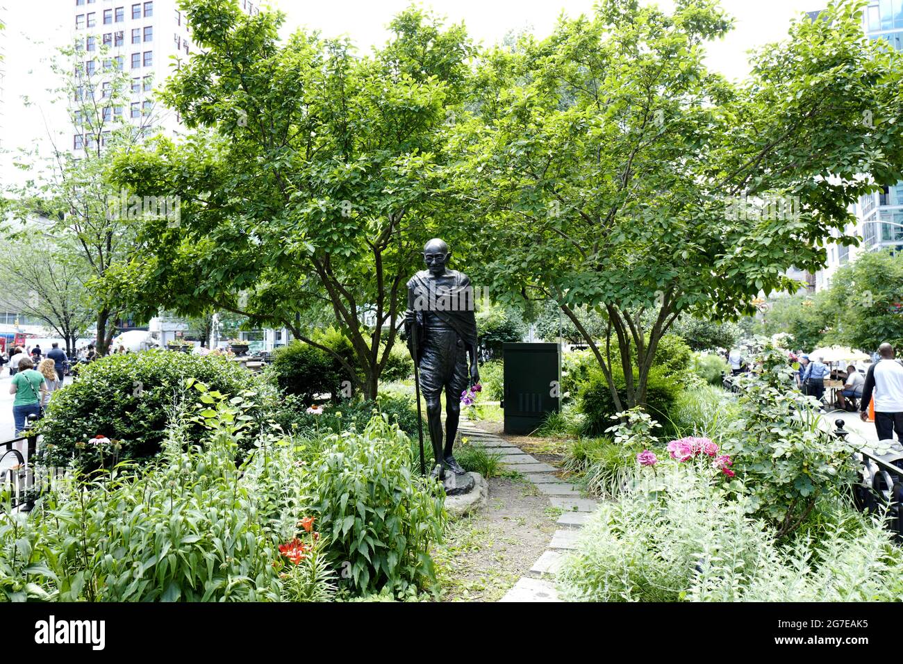 Mahatma Gandhis Statue im Union Square Park in Manhattan, New York City. Stockfoto