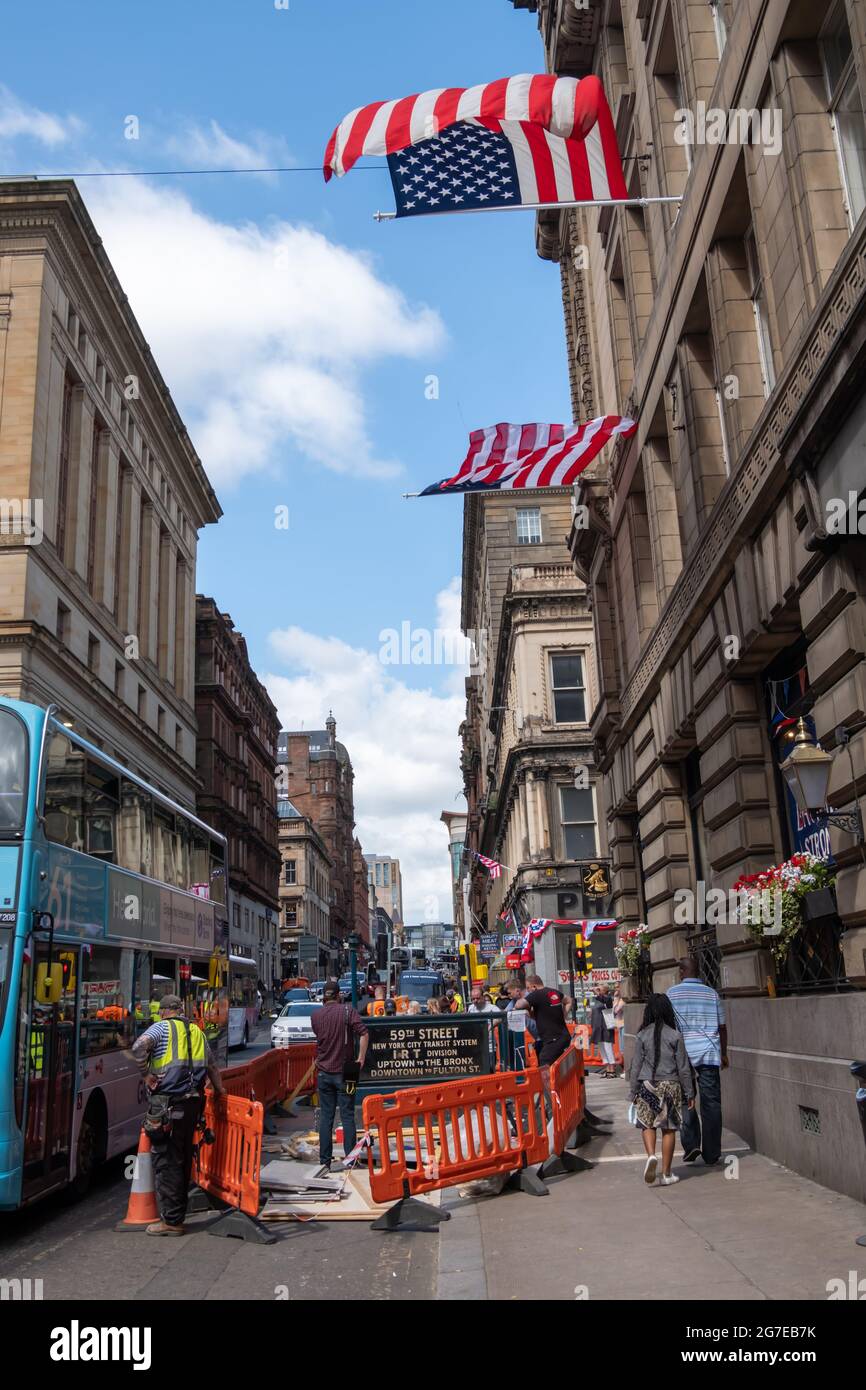 Glasgow, Schottland, Großbritannien. Juli 2021. Dreharbeiten zum neuesten Film von Indiana Jones im Stadtzentrum. Kredit: Skully/Alamy Live Nachrichten Stockfoto